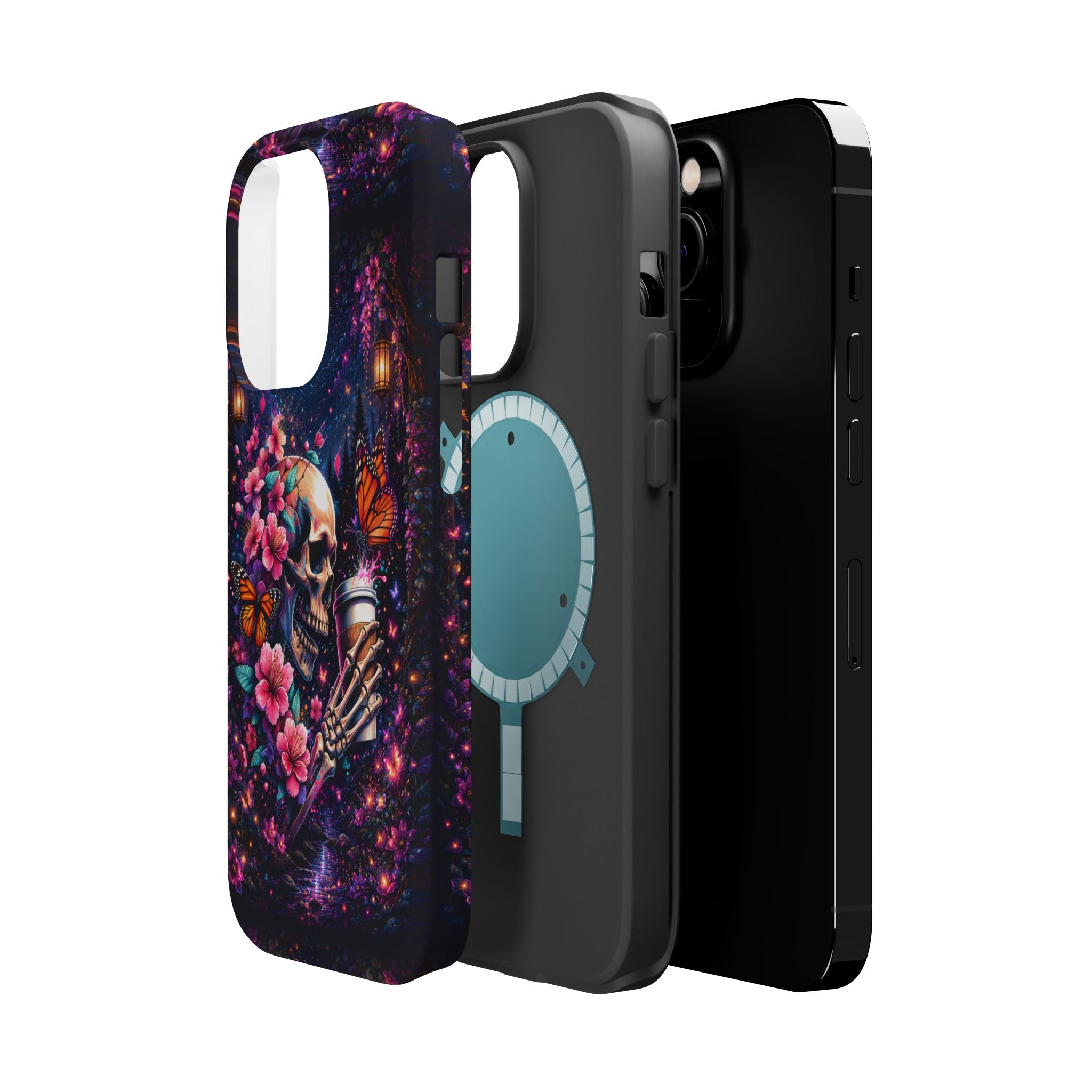 Skull & Cherry Blossom Phone Case – Floral Gothic MagSafe Cover