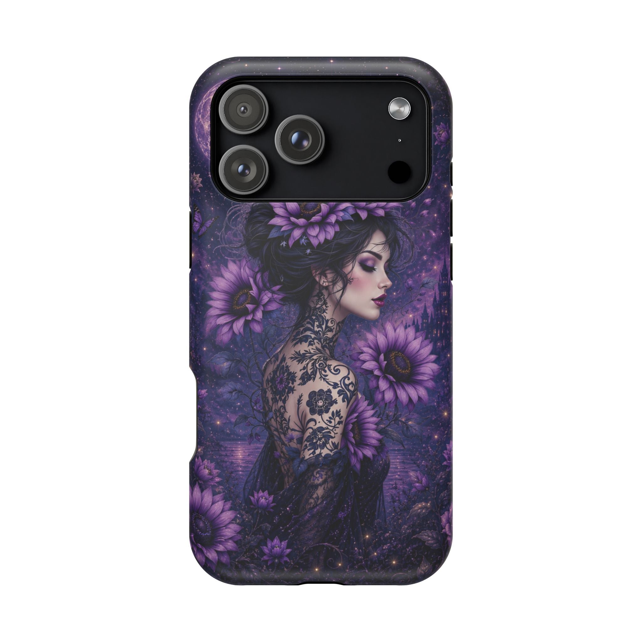 Gothic Floral Woman Phone Case – Dark Botanical MagSafe-Compatible Cover