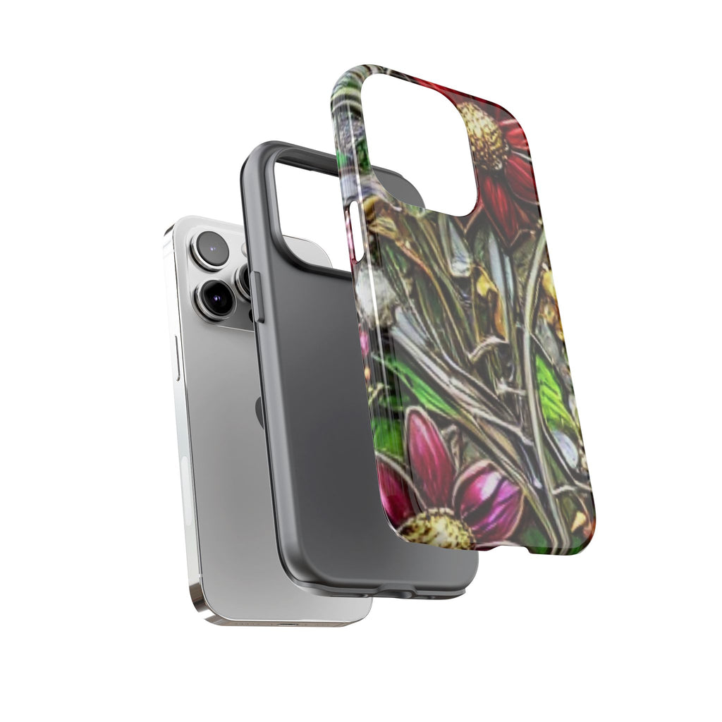 Floral Stained Glass Phone Case – Metallic Red & Purple Flower Design
