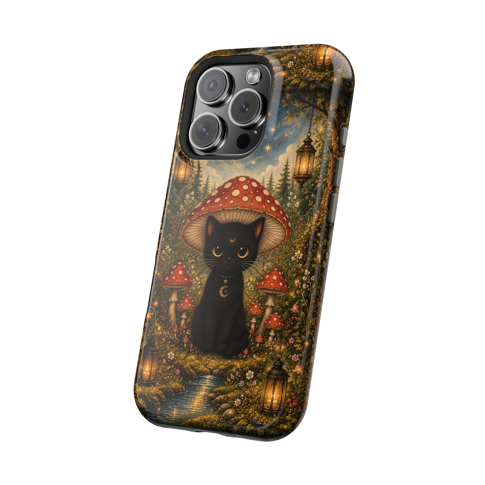 Black Cat & Mushroom Phone Case – Magical MagSafe-Compatible Cover