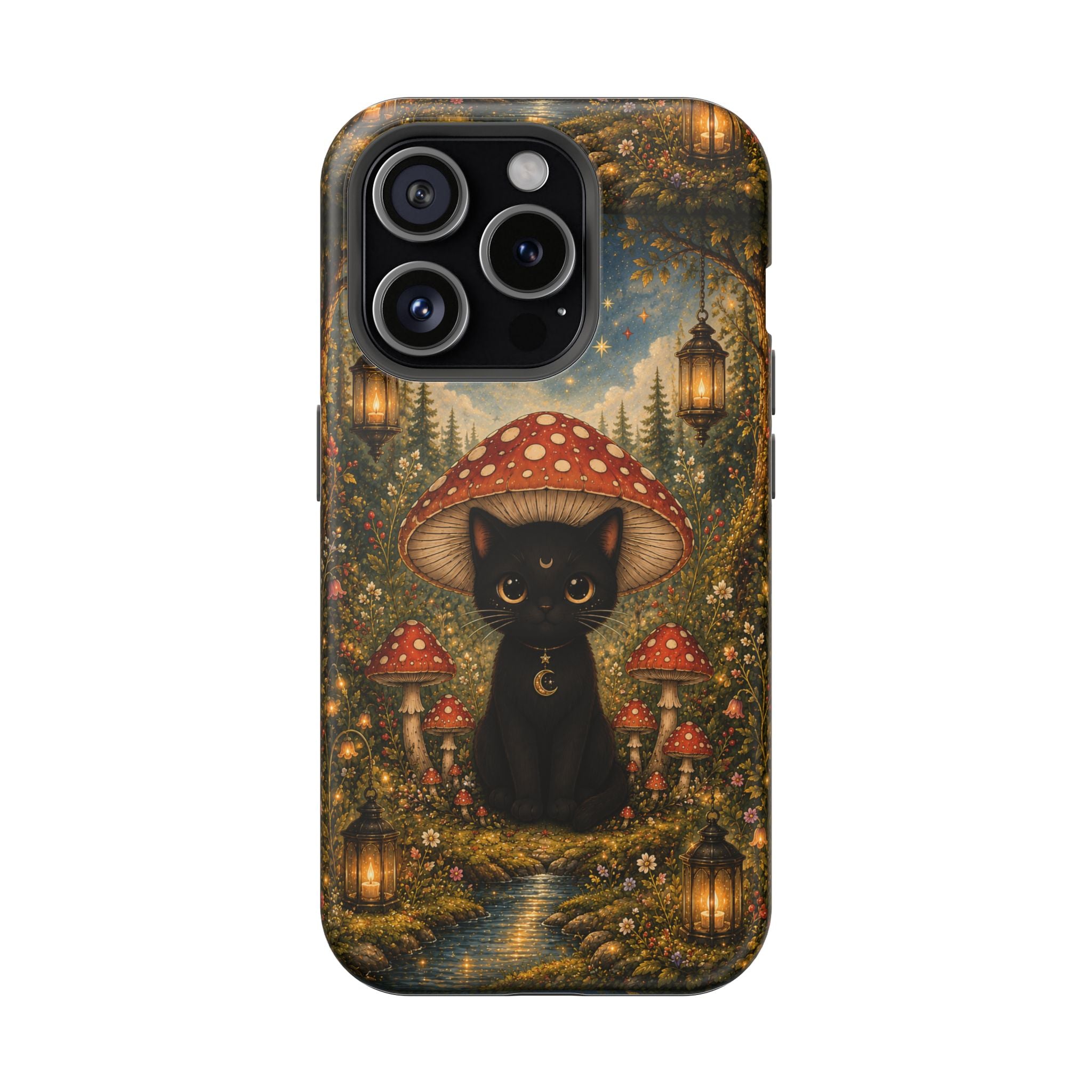 Black Cat & Mushroom Phone Case – Magical MagSafe-Compatible Cover