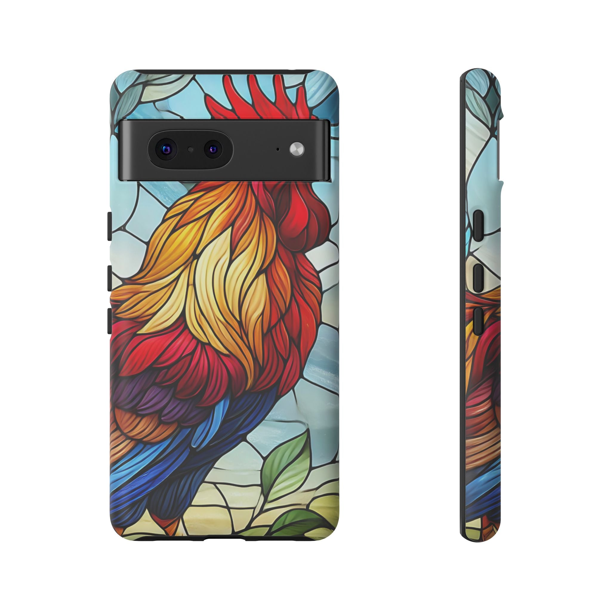 Rooster Faux Stained Glass Phone Case – 3D Full-Wrap Protective Cover with TPU Liner