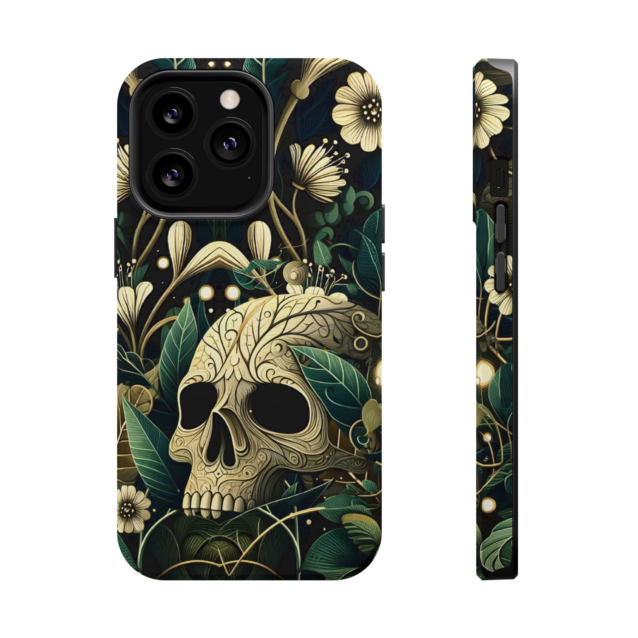 Floral Skull Phone Case – Botanical Gothic MagSafe-Compatible Cover