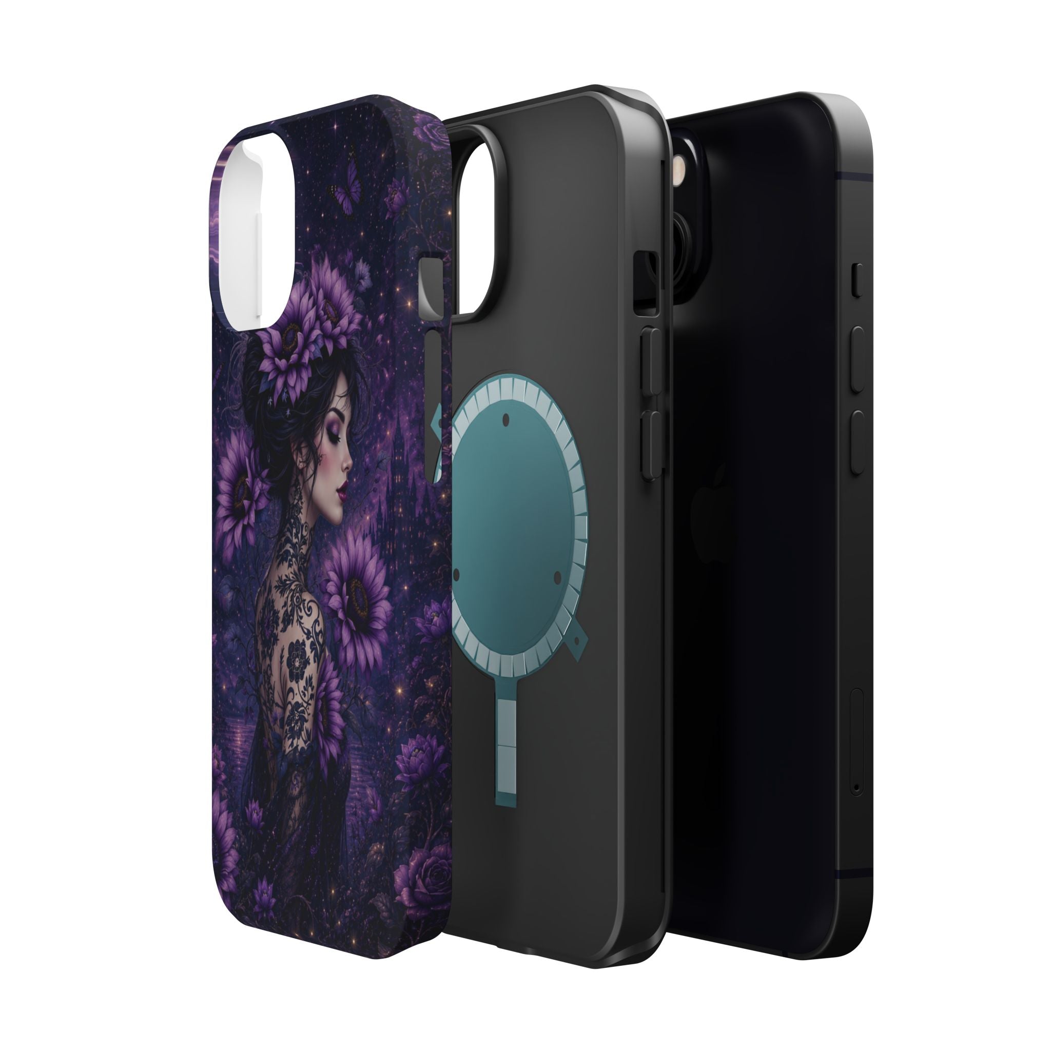 Gothic Floral Woman Phone Case – Dark Botanical MagSafe-Compatible Cover