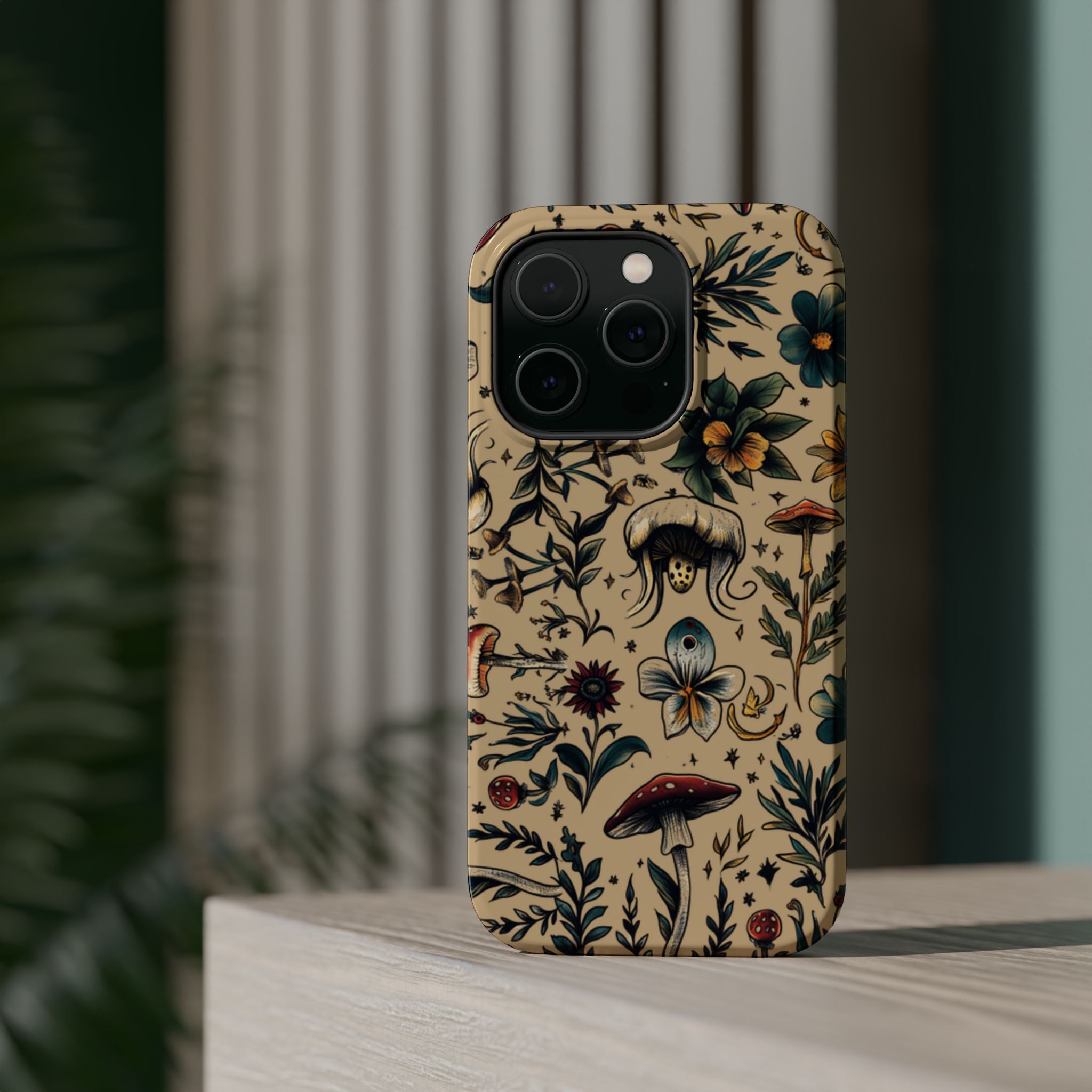 Vintage Botanical Mushroom Phone Case – MagSafe-Compatible Cover