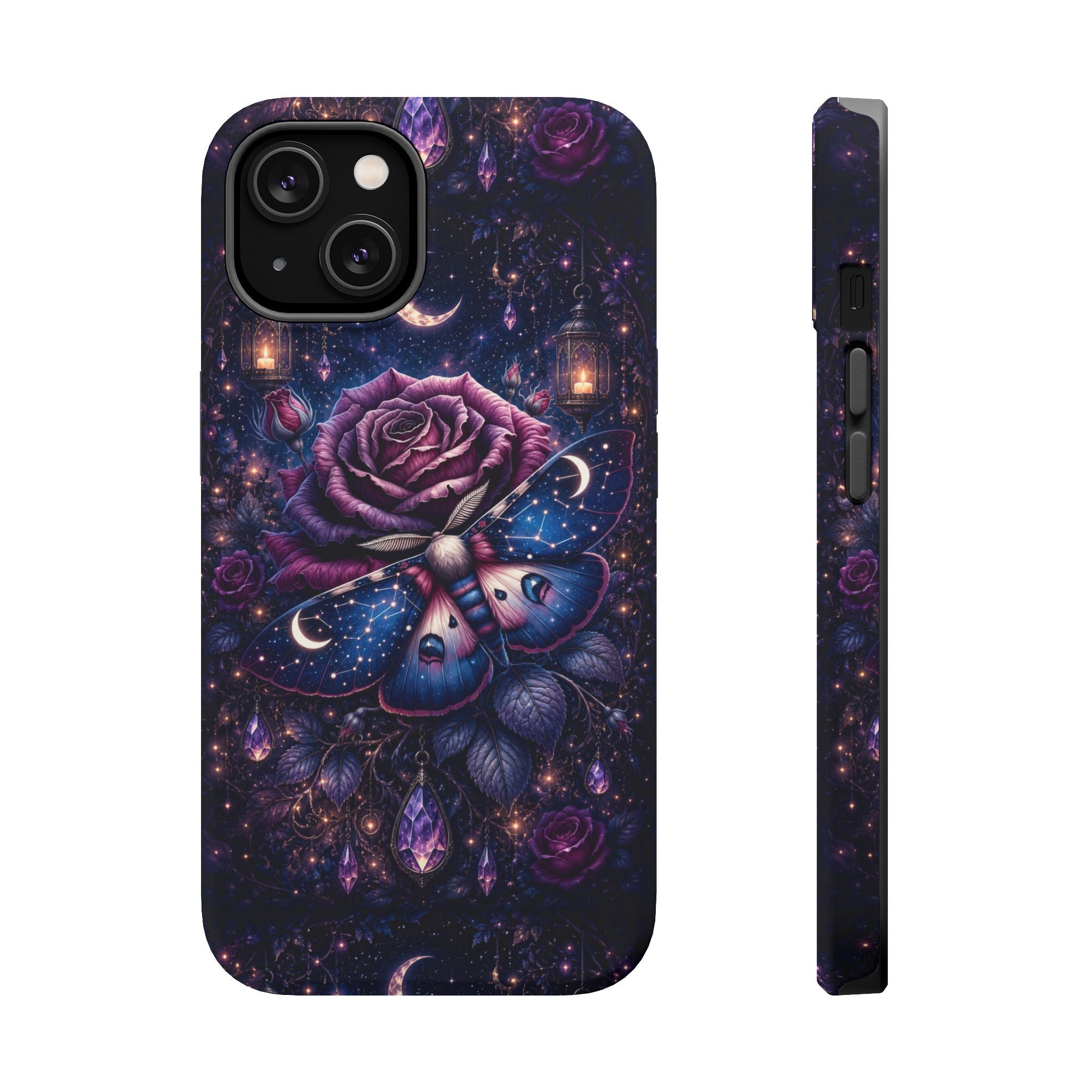 Mystical Rose & Moth Phone Case – Floral MagSafe-Compatible Cover