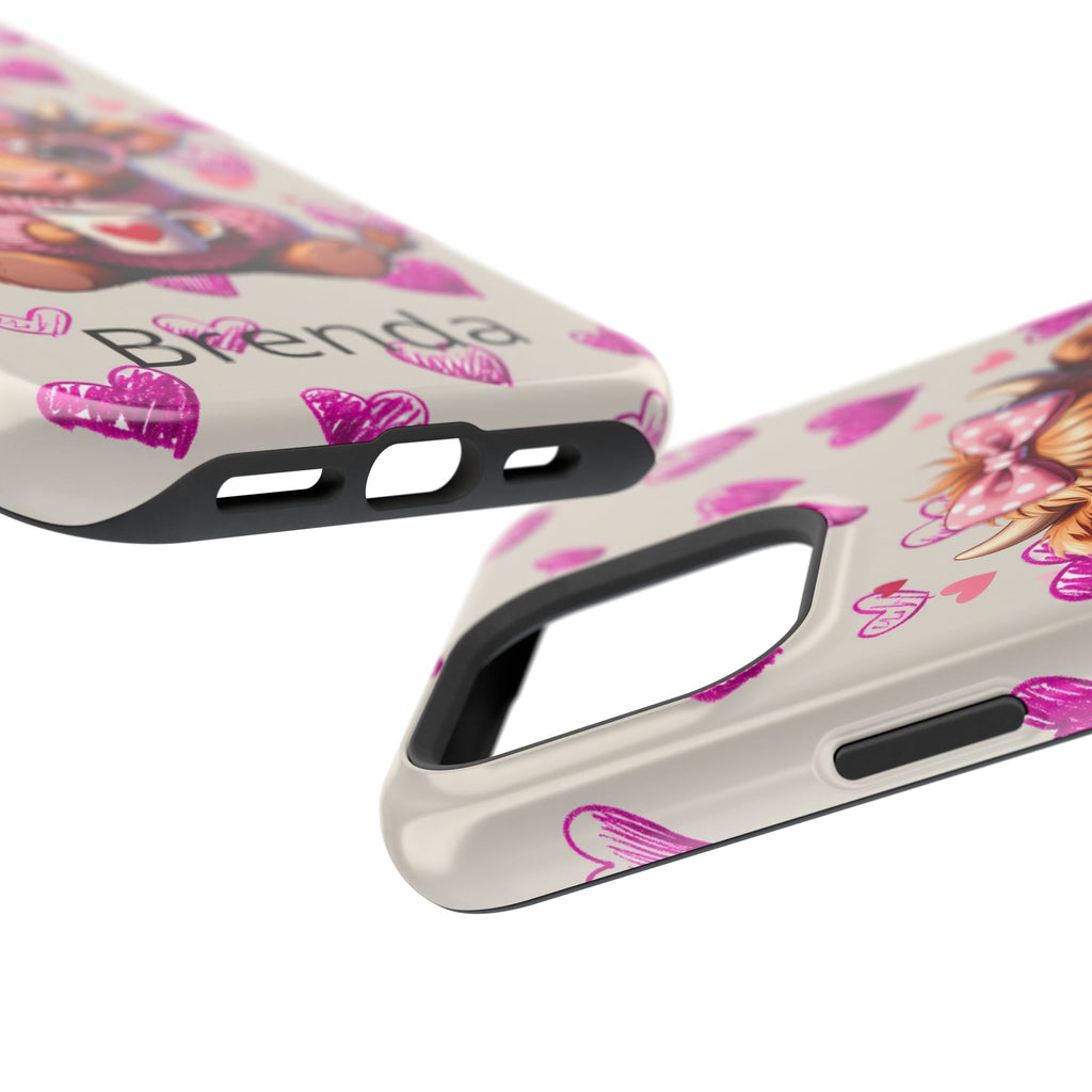 Highland Cow With Pink Hearts iPhone Case, Valentines Magnetic Impact-Resistant Case