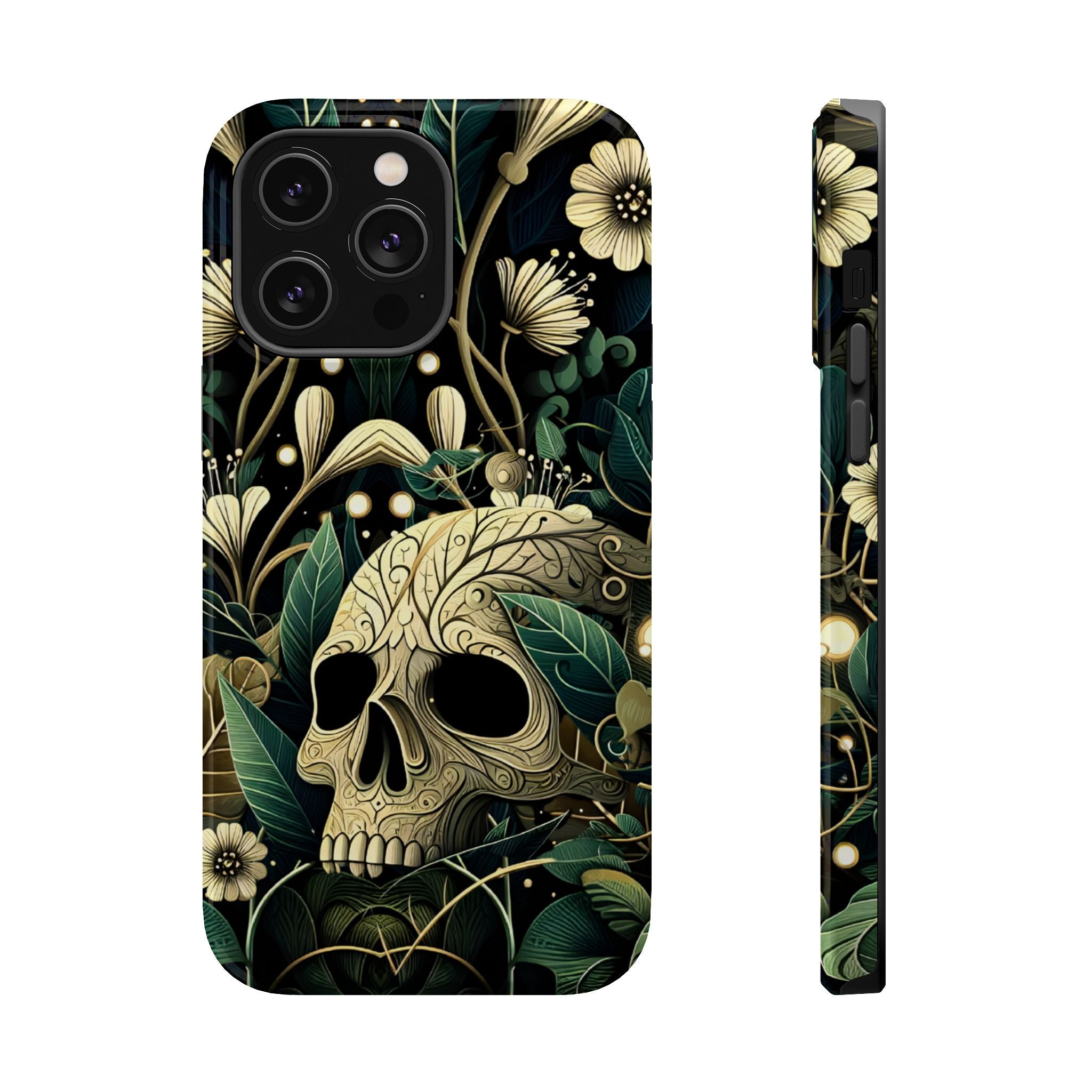 Floral Skull Phone Case – Botanical Gothic MagSafe-Compatible Cover