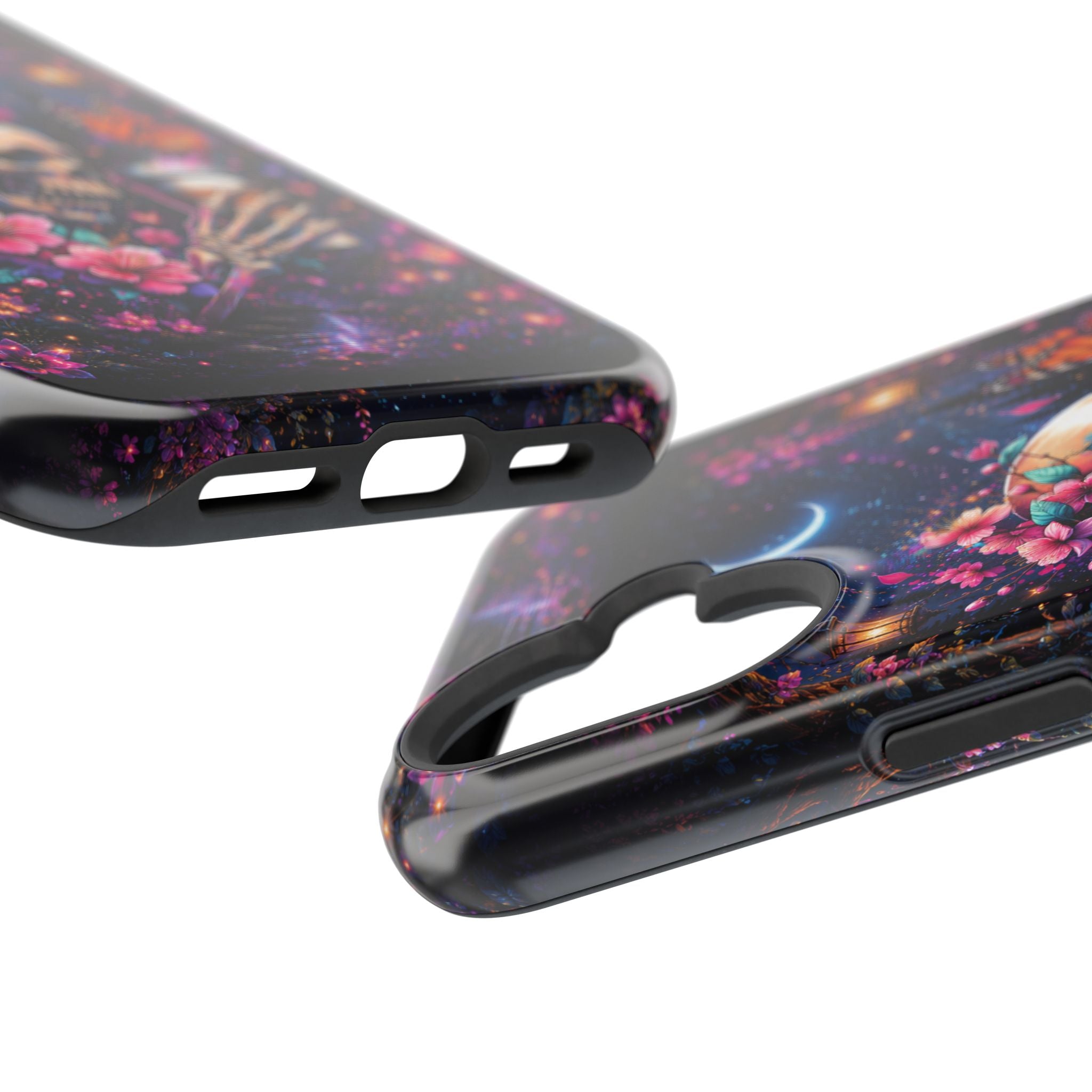 Skull & Cherry Blossom Phone Case – Floral Gothic MagSafe Cover
