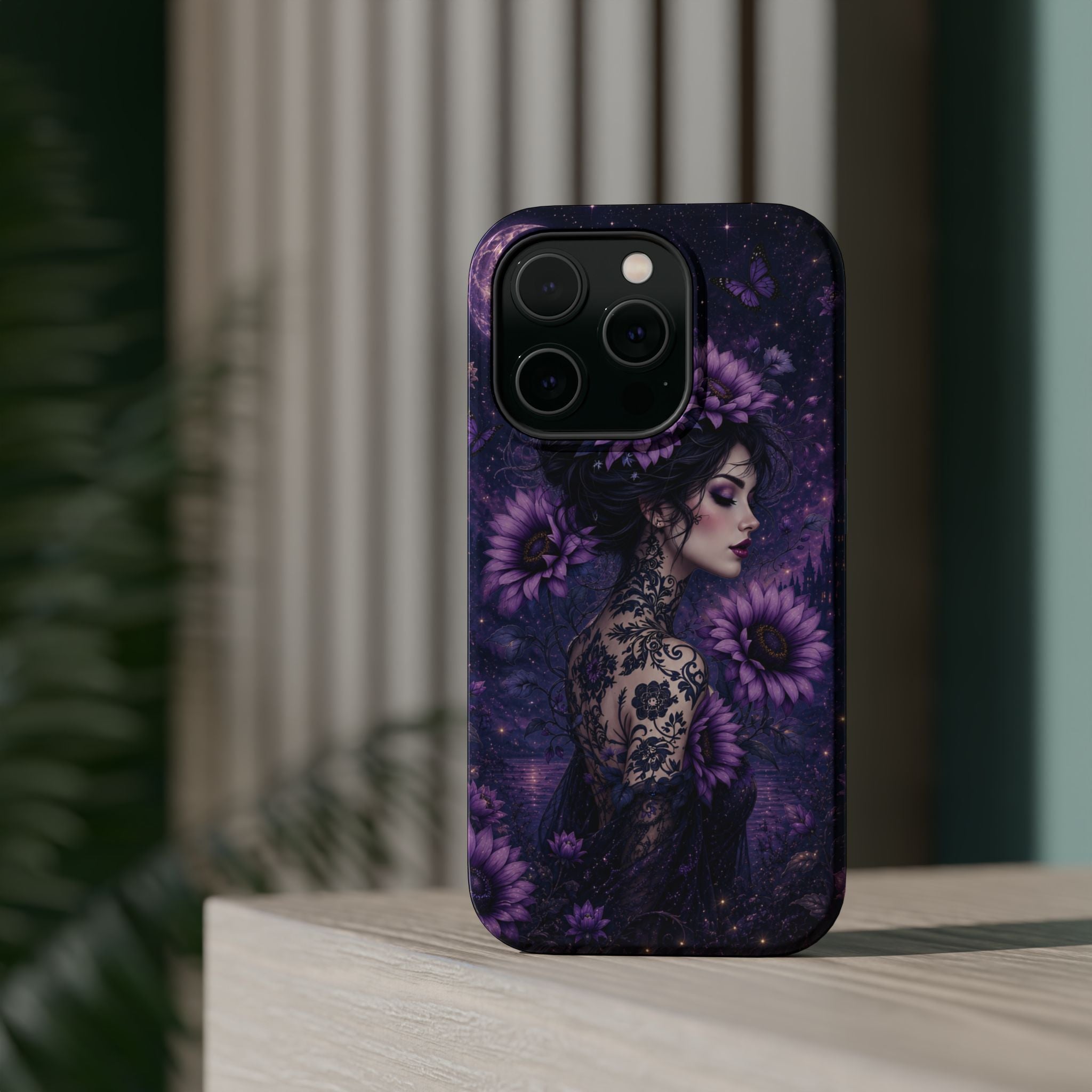 Gothic Floral Woman Phone Case – Dark Botanical MagSafe-Compatible Cover