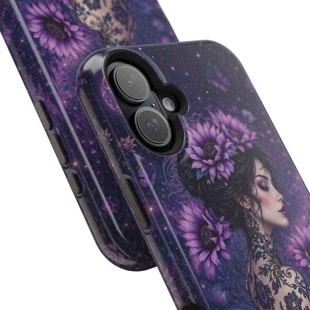 Gothic Floral Woman Phone Case – Dark Botanical MagSafe-Compatible Cover