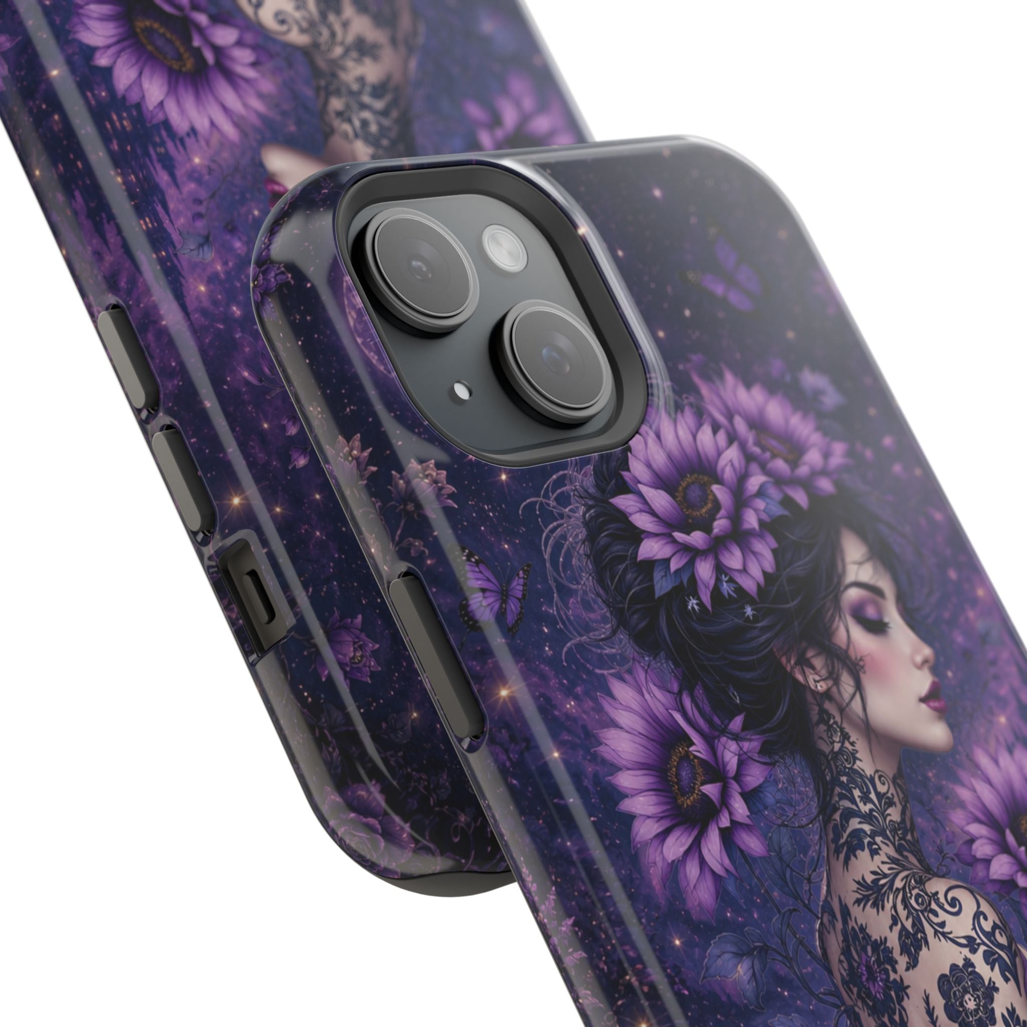 Gothic Floral Woman Phone Case – Dark Botanical MagSafe-Compatible Cover