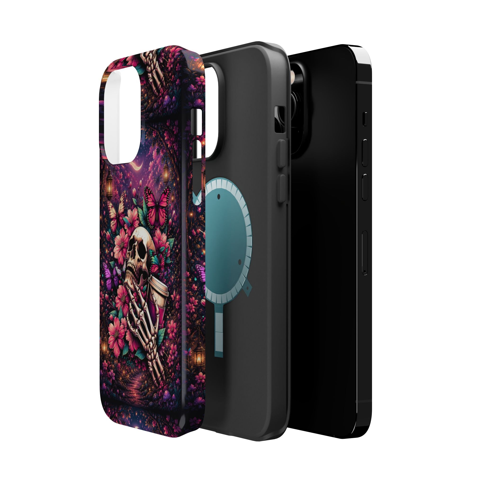 Skull & Butterflies Phone Case – Gothic Floral MagSafe-Compatible Case