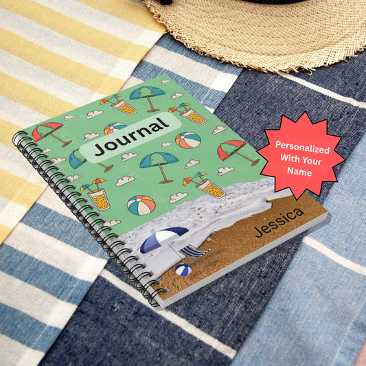 Beach-Themed Spiral Notebook - Summer Journal with Personalization, Perfect for Vacation Memories, Gifts for Students, Travel Diary, [...]