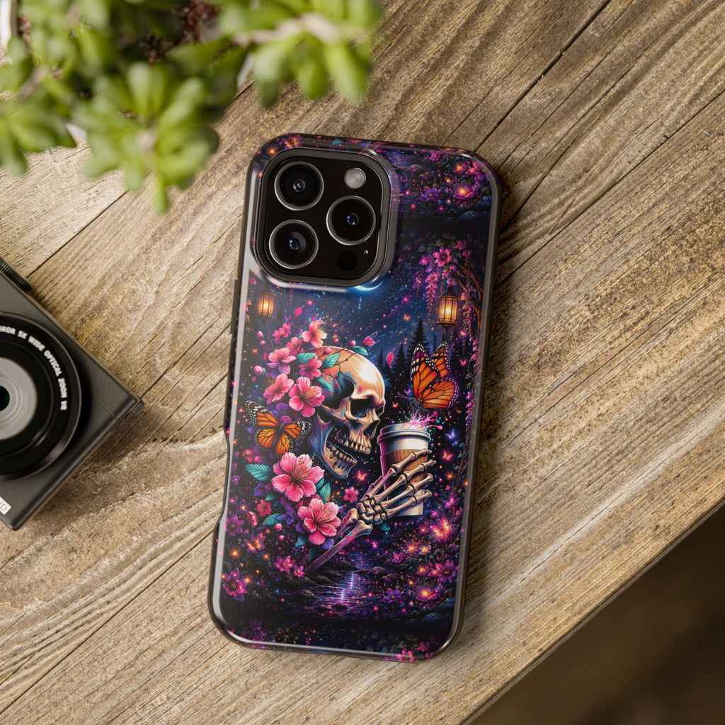 Skull & Cherry Blossom Phone Case – Floral Gothic MagSafe Cover
