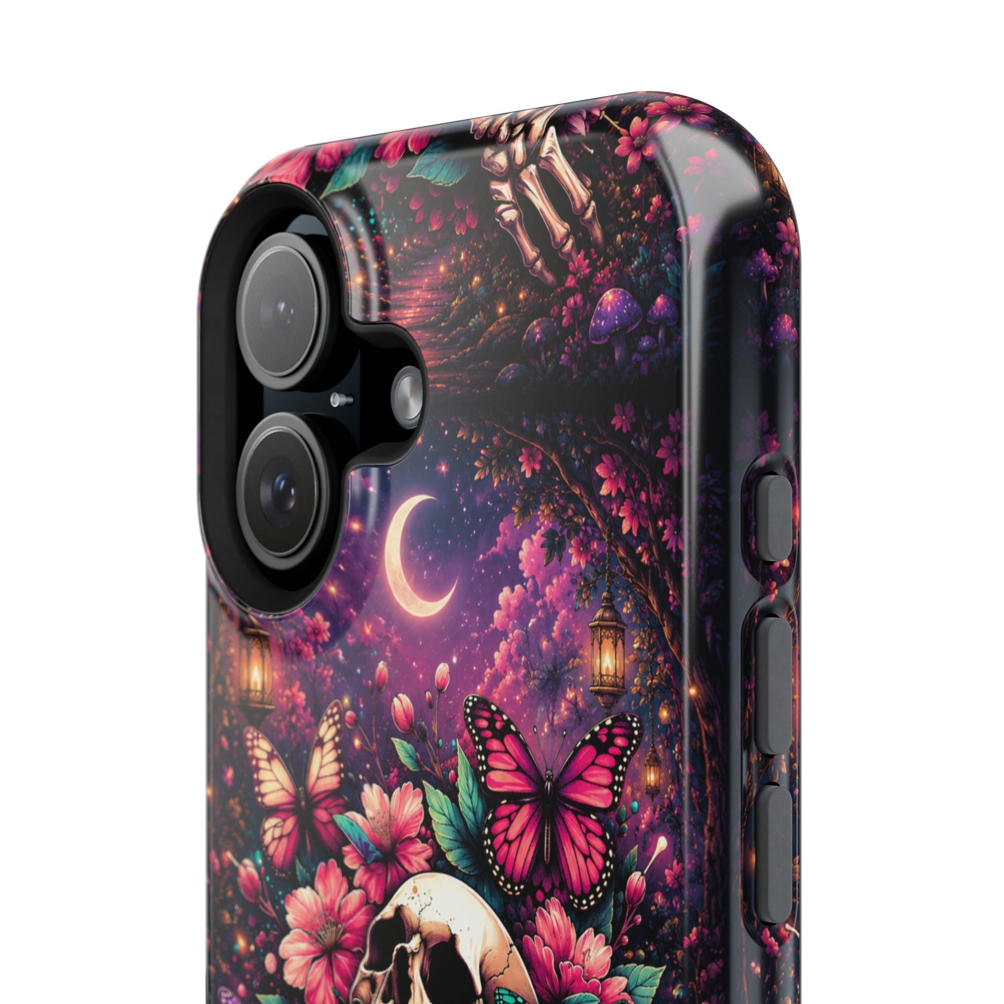 Skull & Butterflies Phone Case – Gothic Floral MagSafe-Compatible Case