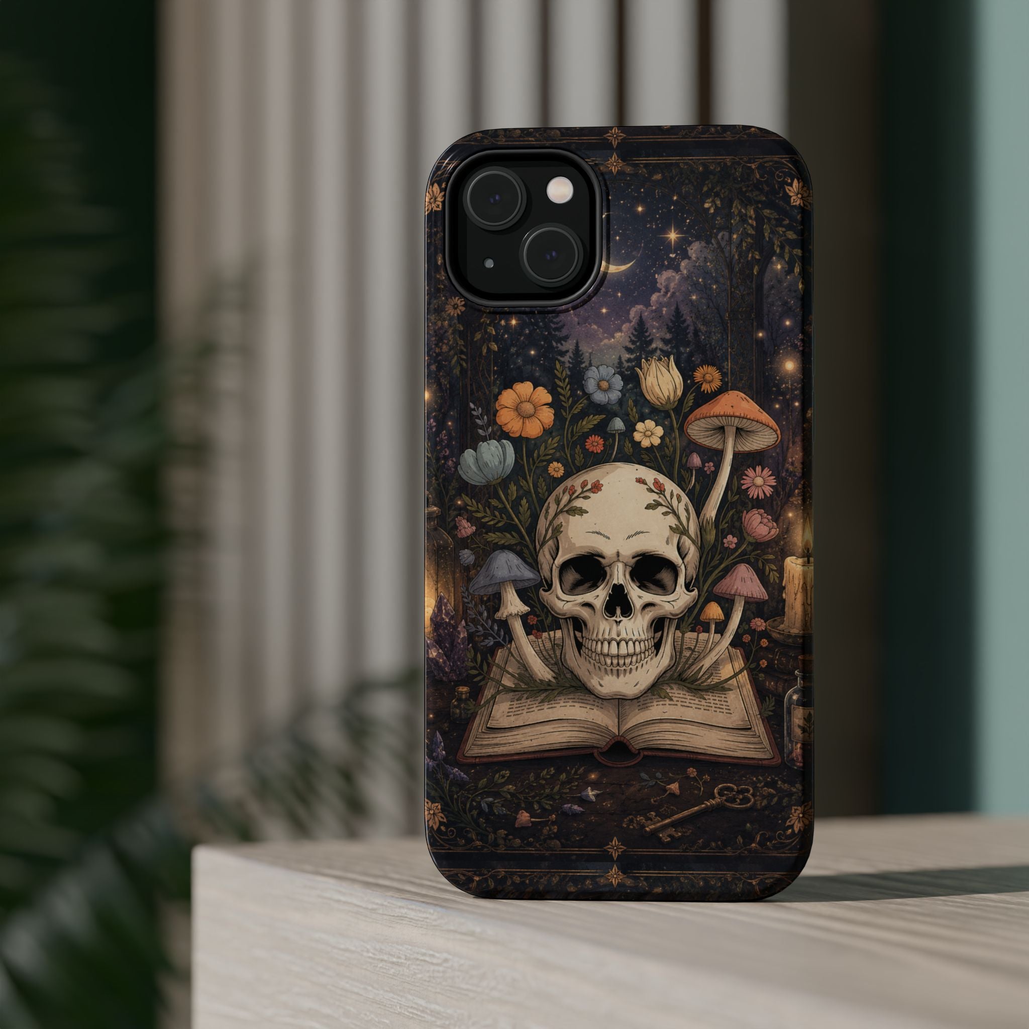 Skull & Mushroom Phone Case – Gothic MagSafe-Compatible Impact-Resistant Case