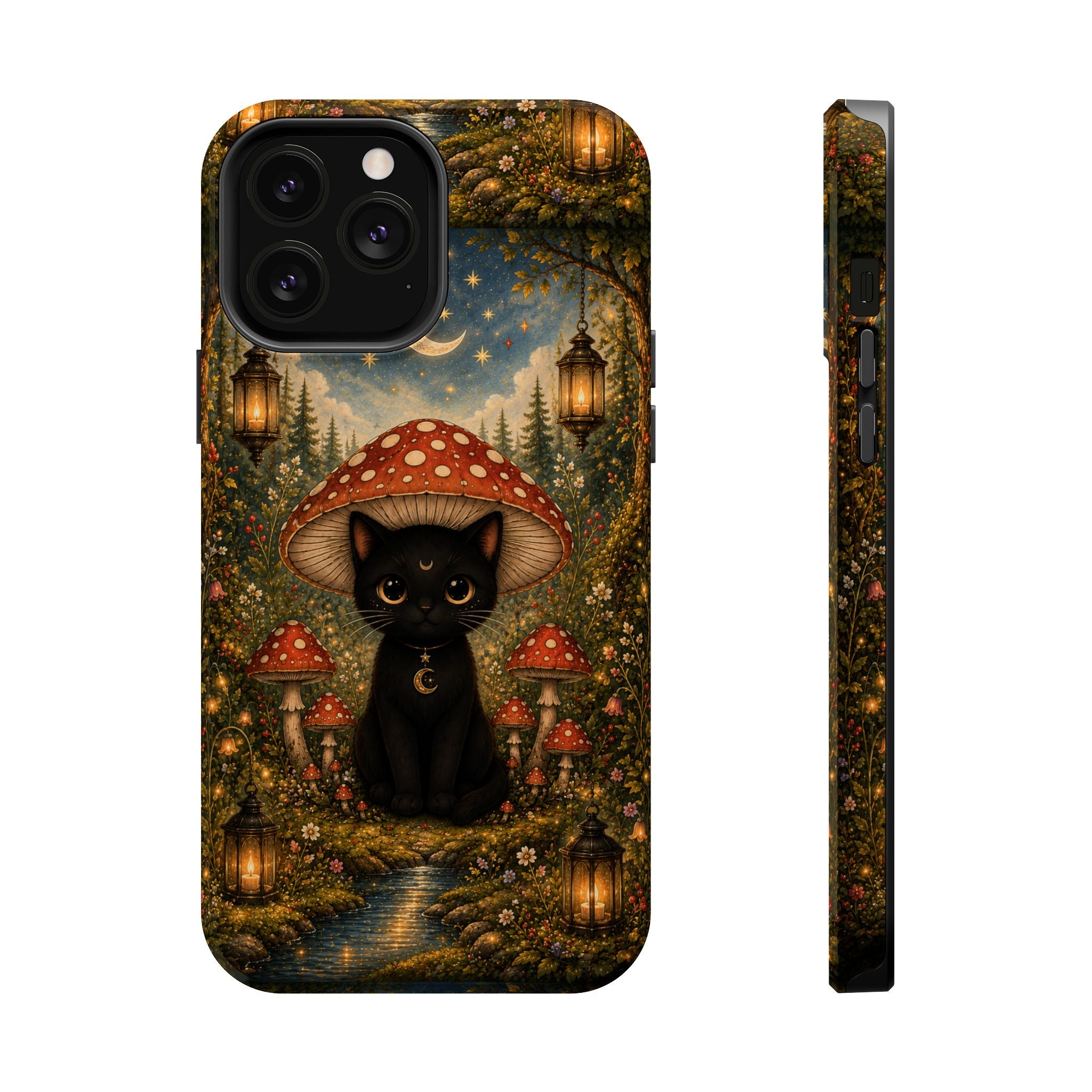 Black Cat & Mushroom Phone Case – Magical MagSafe-Compatible Cover