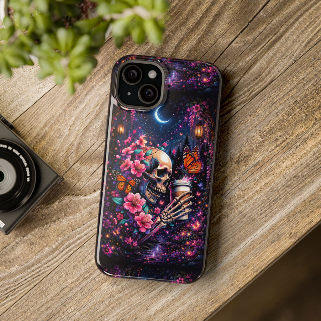 Skull & Cherry Blossom Phone Case – Floral Gothic MagSafe Cover