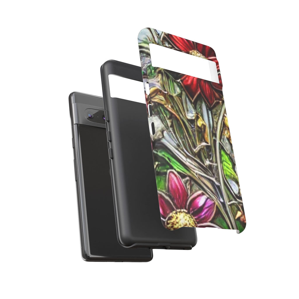 Floral Stained Glass Phone Case – Metallic Red & Purple Flower Design