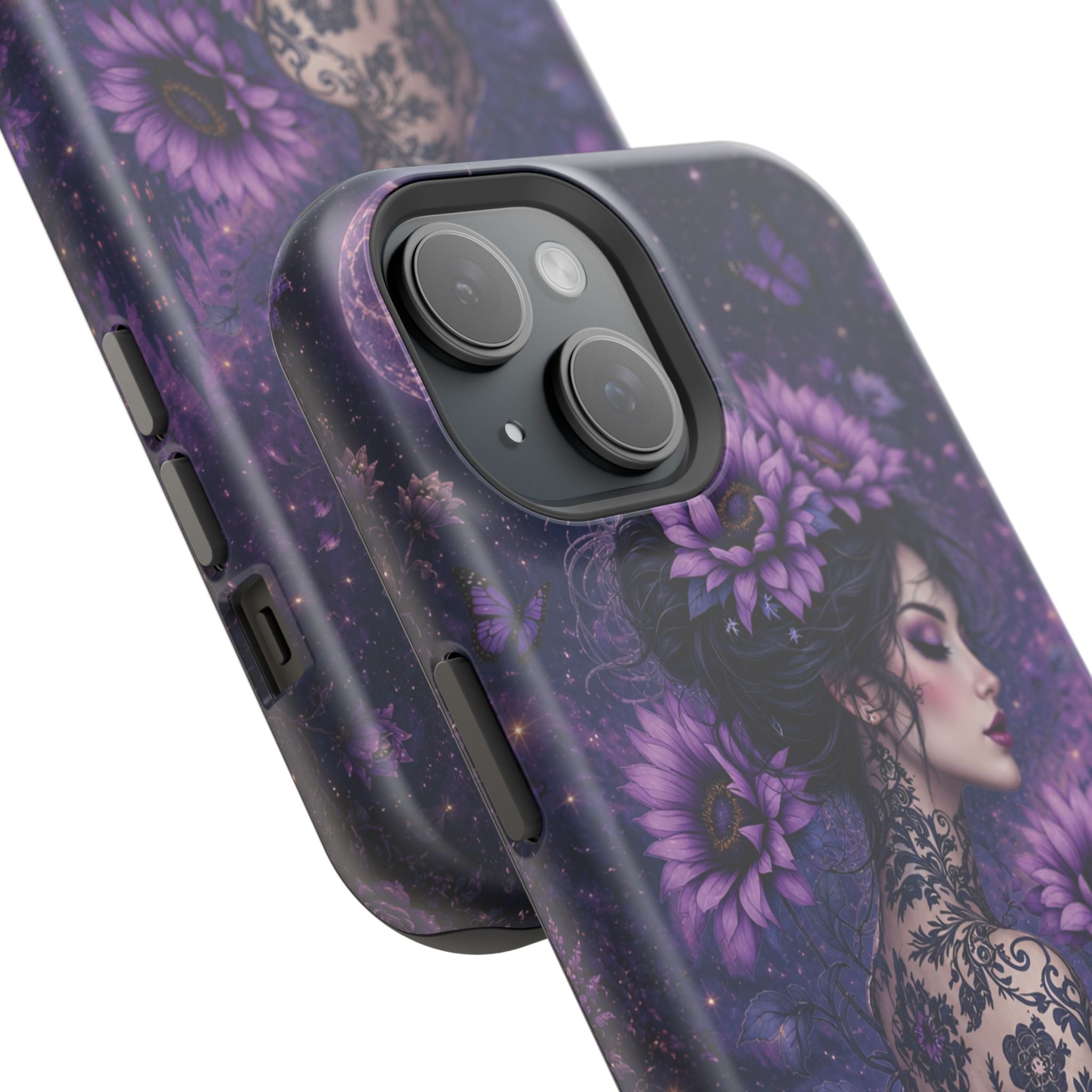 Gothic Floral Woman Phone Case – Dark Botanical MagSafe-Compatible Cover