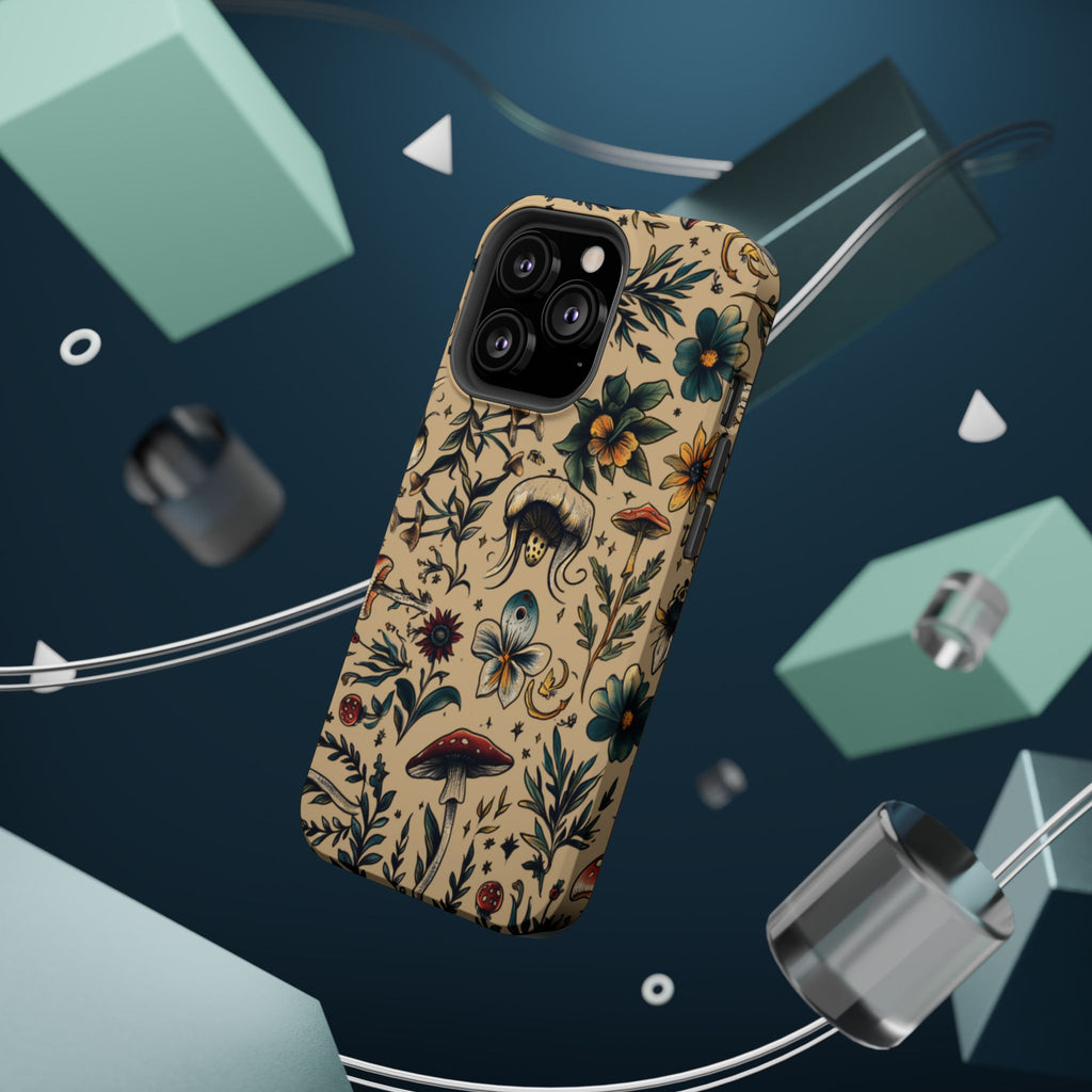 Vintage Botanical Mushroom Phone Case – MagSafe-Compatible Cover