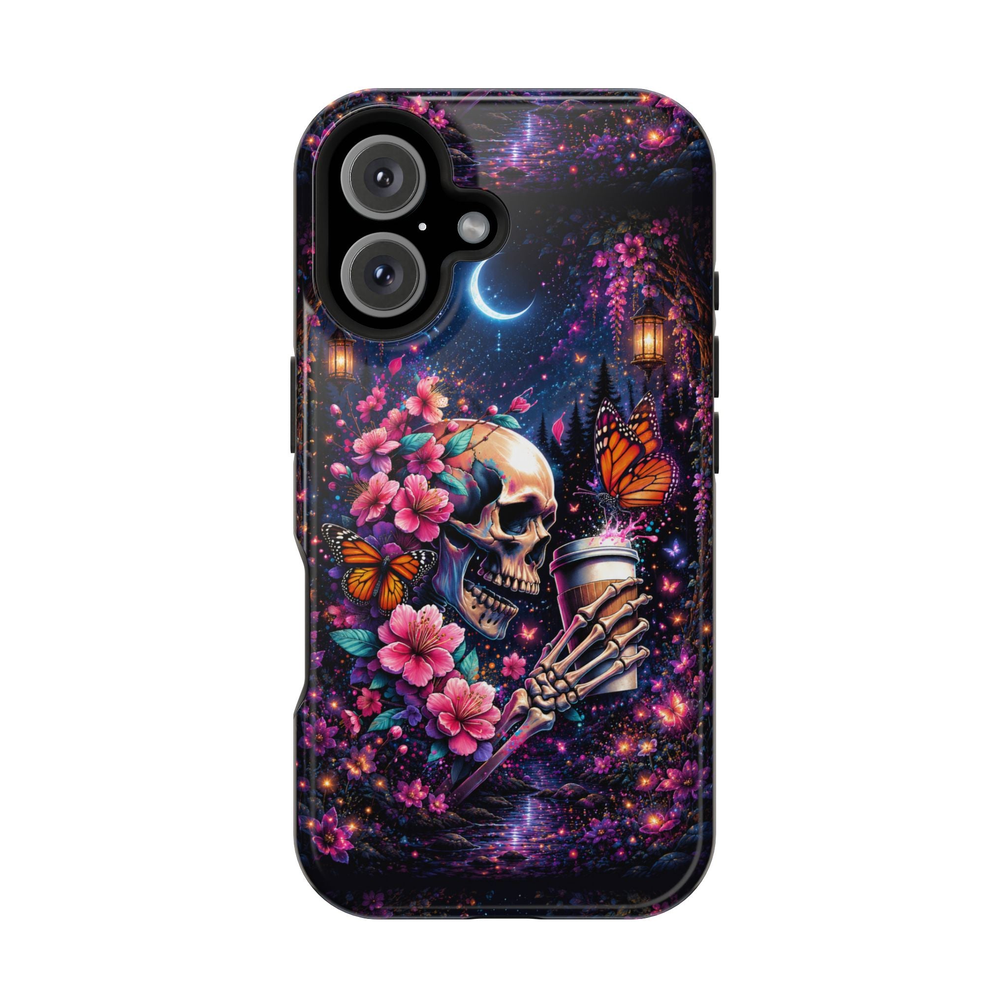Skull & Cherry Blossom Phone Case – Floral Gothic MagSafe Cover