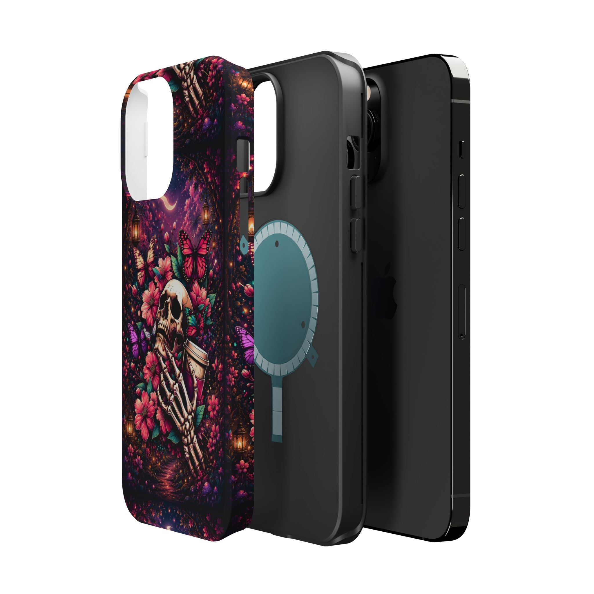 Skull & Butterflies Phone Case – Gothic Floral MagSafe-Compatible Case