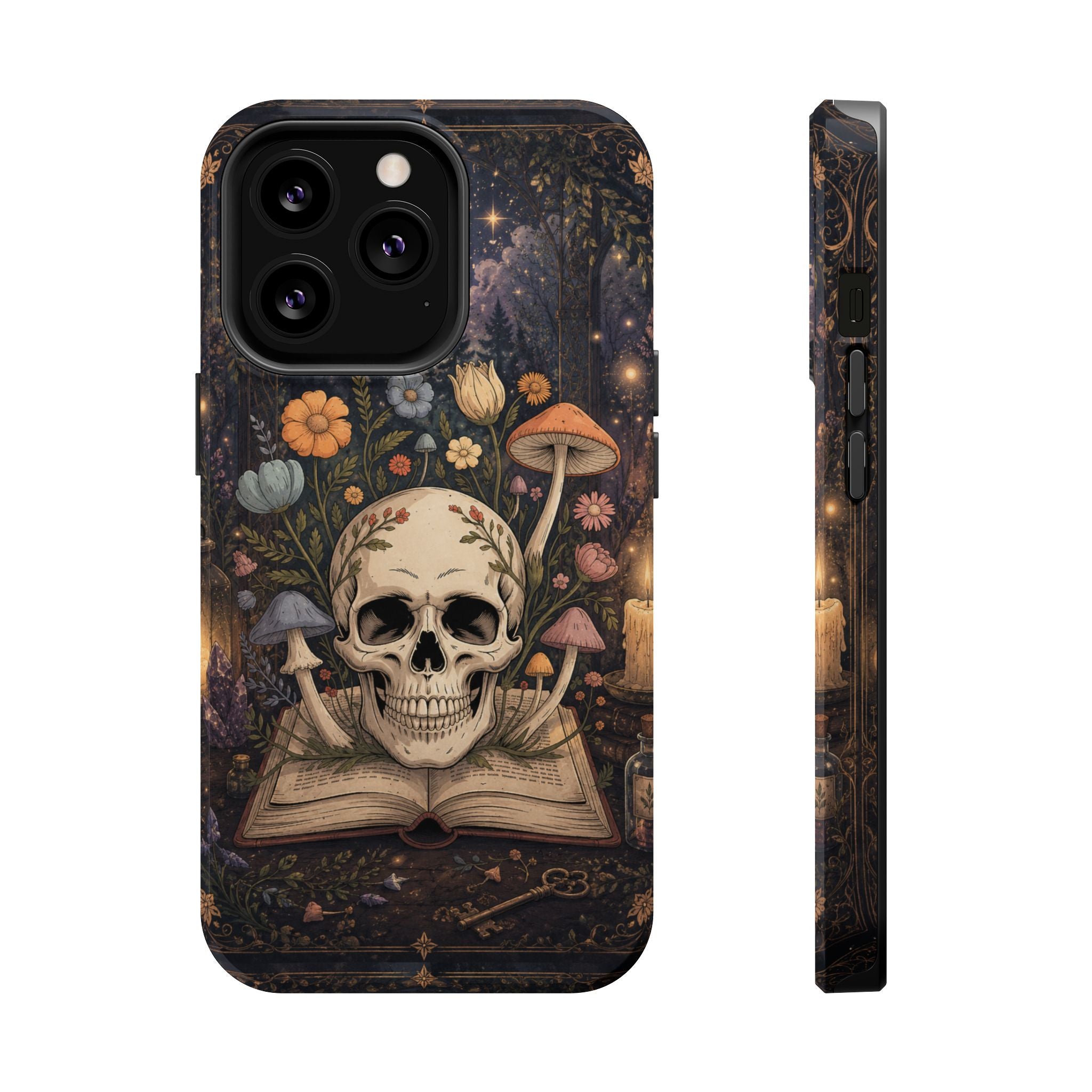 Skull & Mushroom Phone Case – Gothic MagSafe-Compatible Impact-Resistant Case