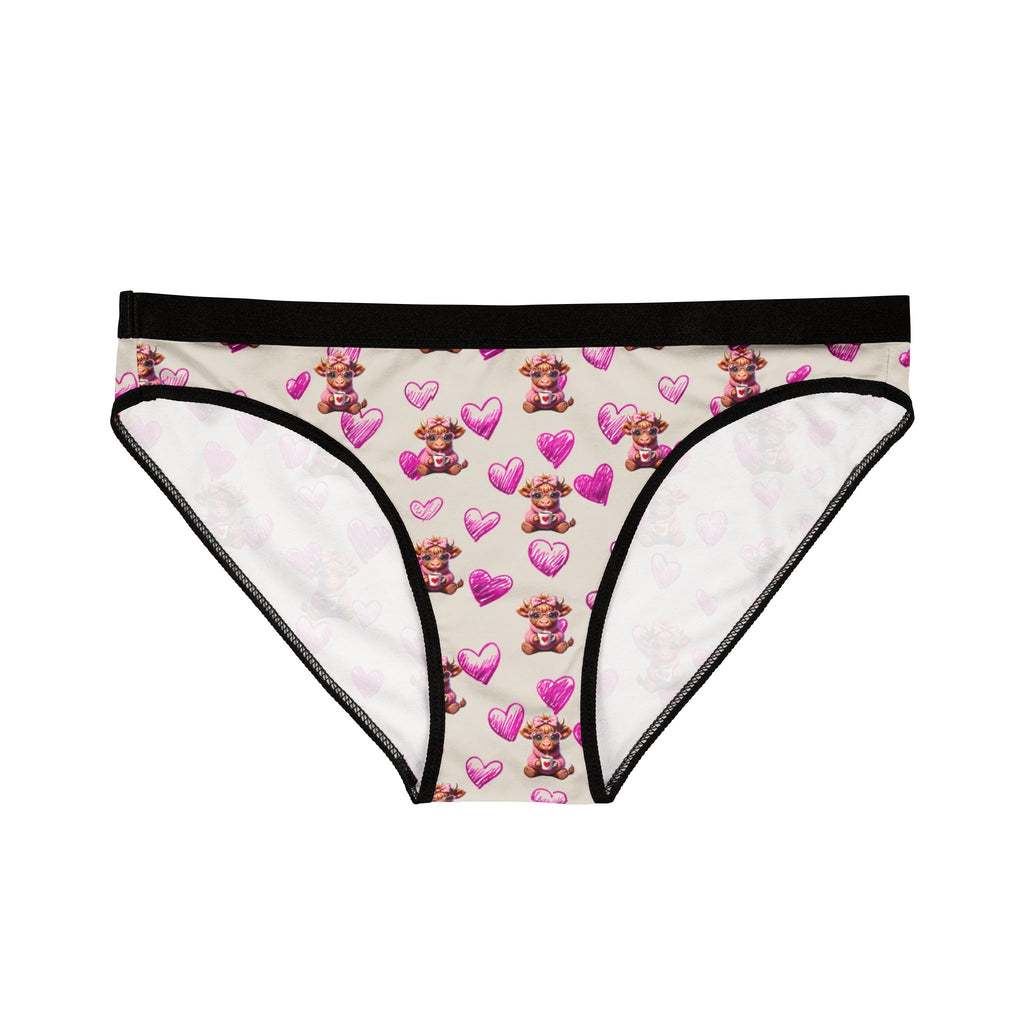 Pink Heart Highland Cow Print Bikini Briefs, Women's Underwear