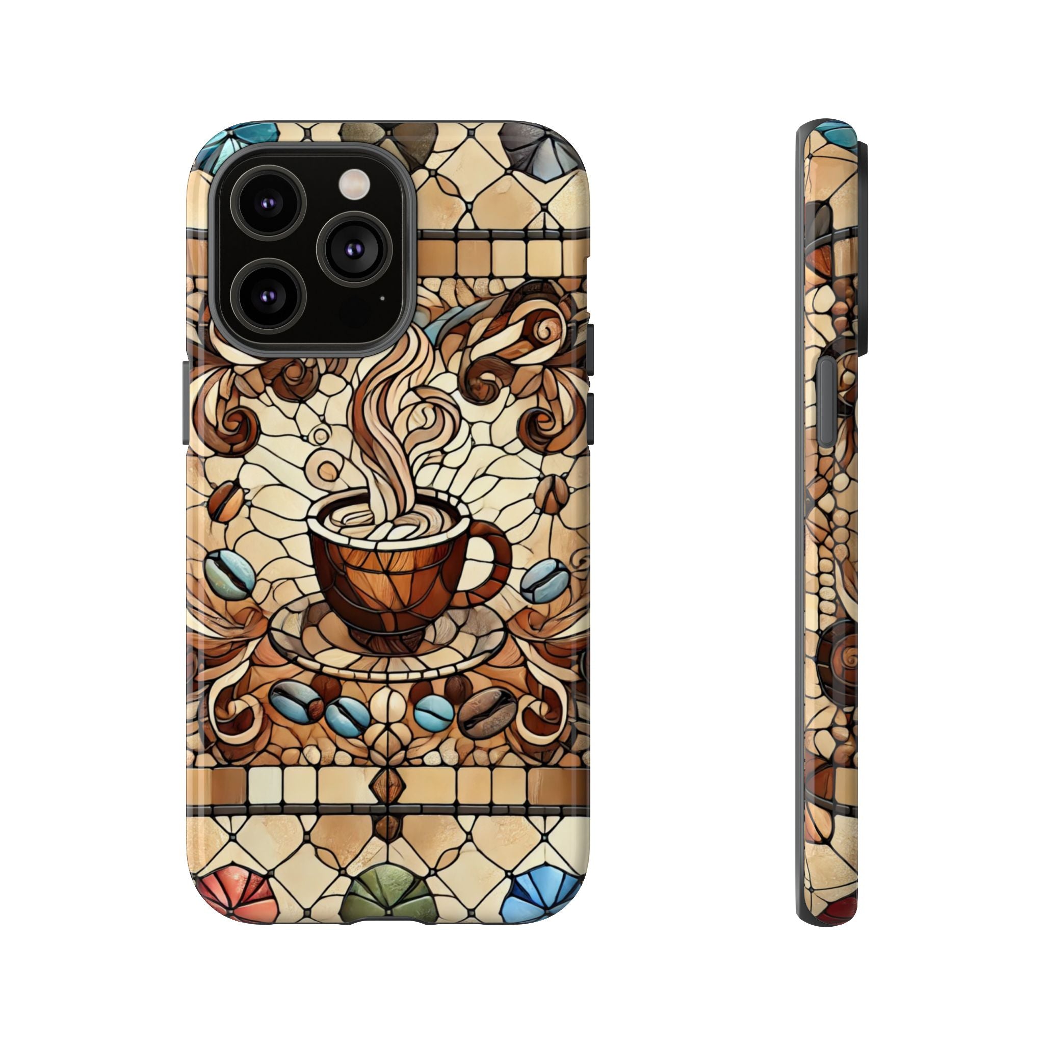 Stained Glass Coffee iPhone Case – Shockproof TPU, 3D Wrap Design