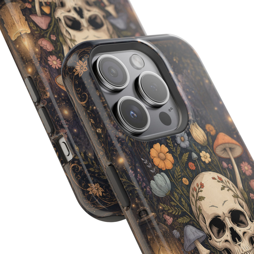 Skull & Mushroom Phone Case – Gothic MagSafe-Compatible Impact-Resistant Case