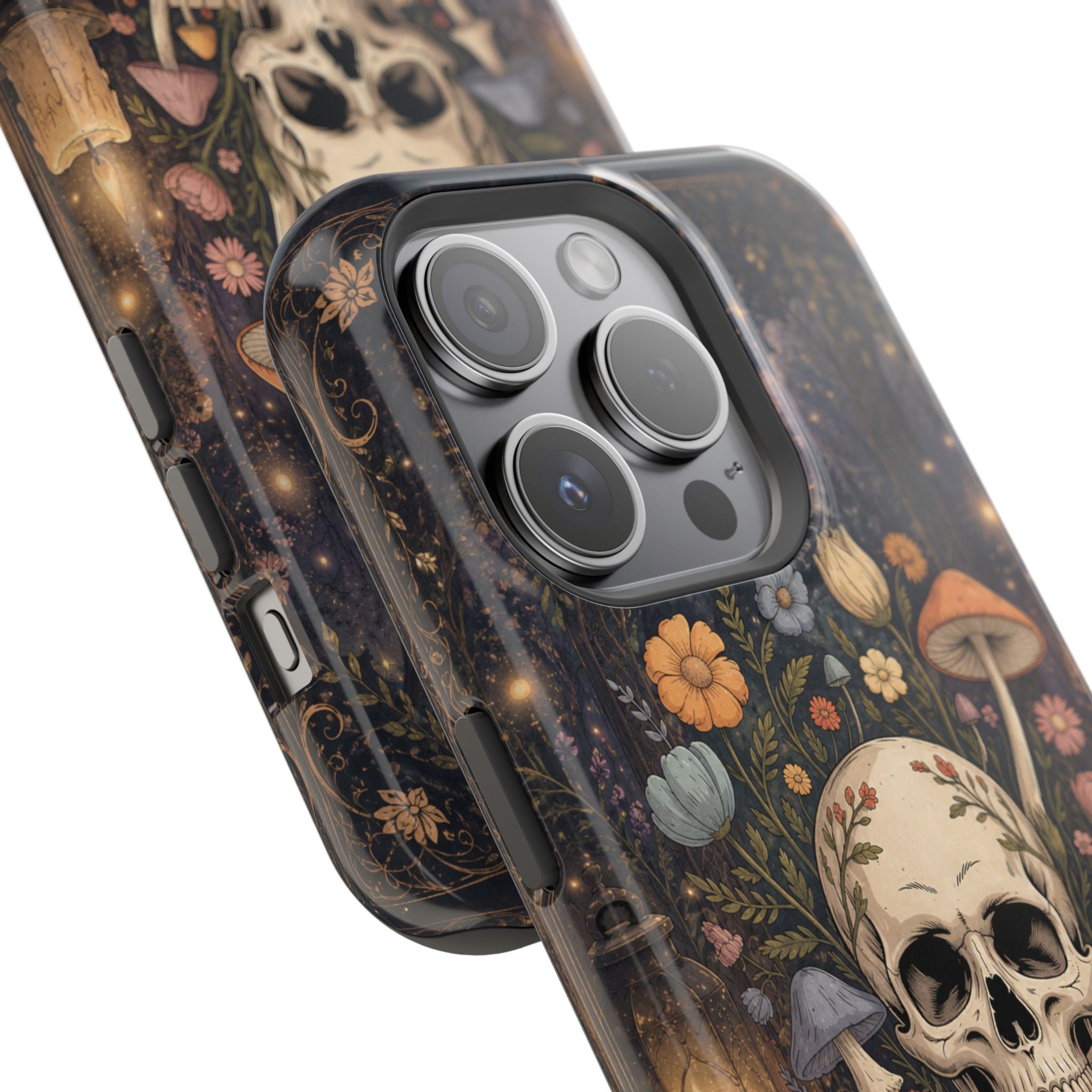 Skull & Mushroom Phone Case – Gothic MagSafe-Compatible Impact-Resistant Case