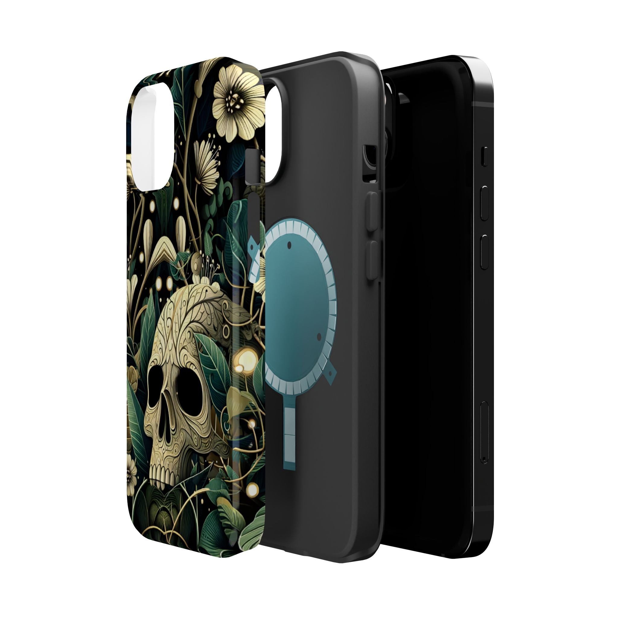 Floral Skull Phone Case – Botanical Gothic MagSafe-Compatible Cover