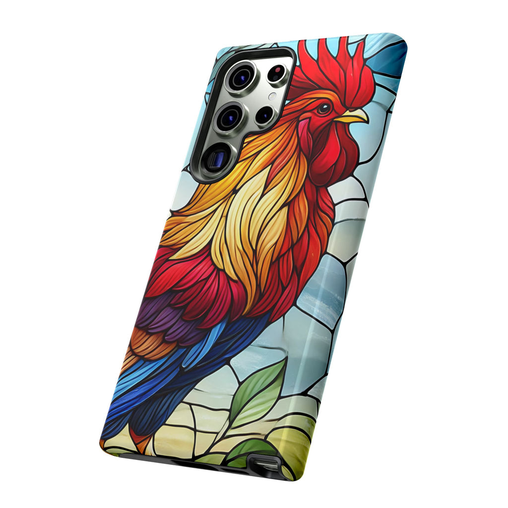 Rooster Faux Stained Glass Phone Case – 3D Full-Wrap Protective Cover with TPU Liner