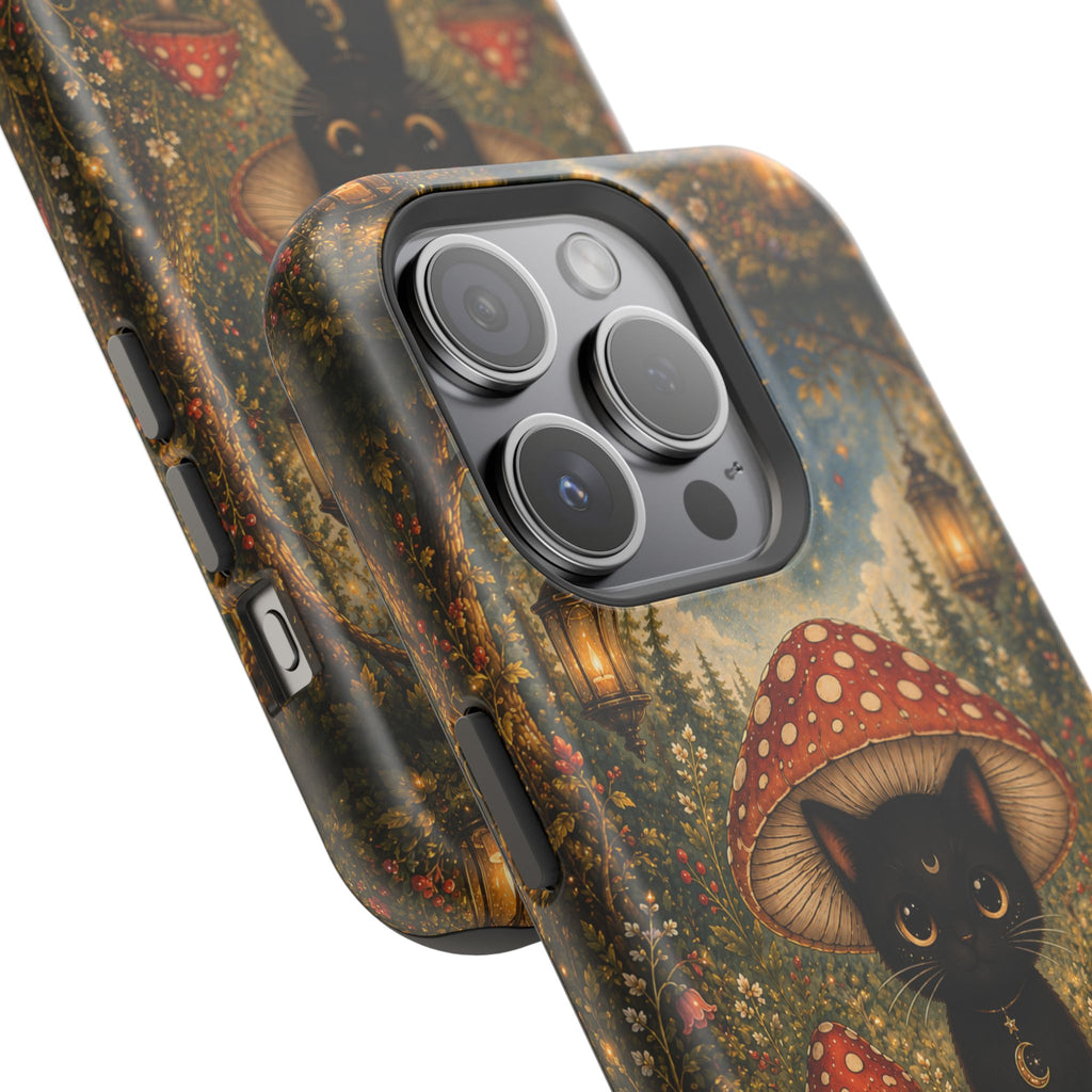 Black Cat & Mushroom Phone Case – Magical MagSafe-Compatible Cover