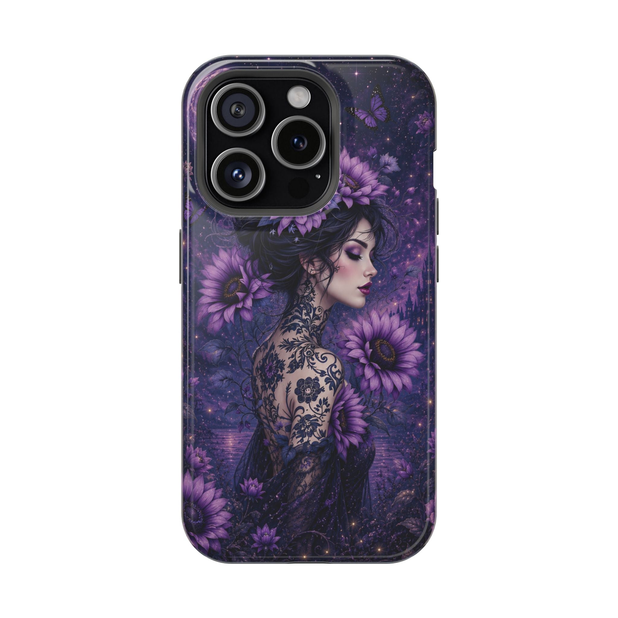 Gothic Floral Woman Phone Case – Dark Botanical MagSafe-Compatible Cover