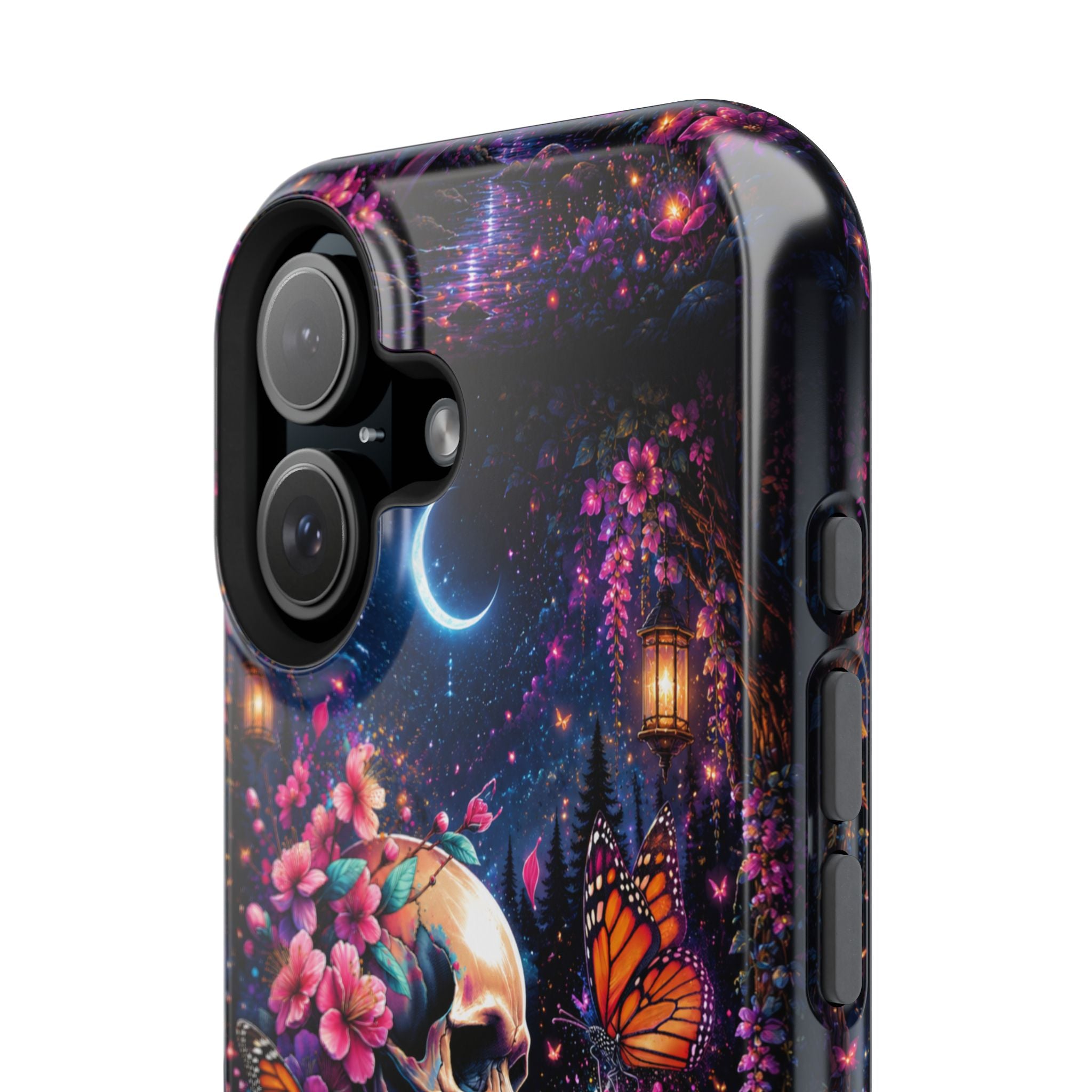 Skull & Cherry Blossom Phone Case – Floral Gothic MagSafe Cover