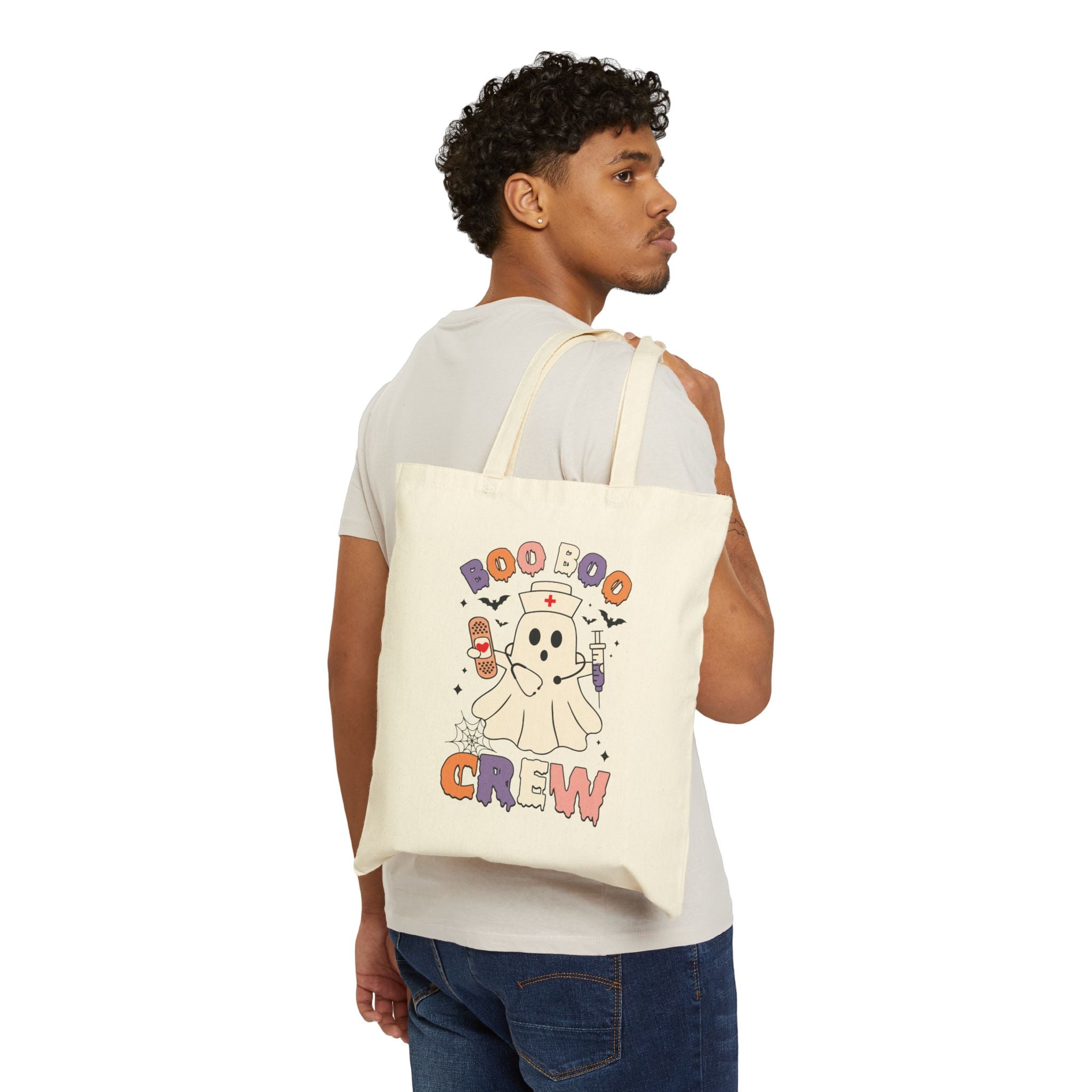 Boo-boo Crew Canvas Nurse Tote Bag - Spooky Season Medical Student Gift, Halloween Trick or Treat Bag, Healthcare Worker Reusable Laptop Bag