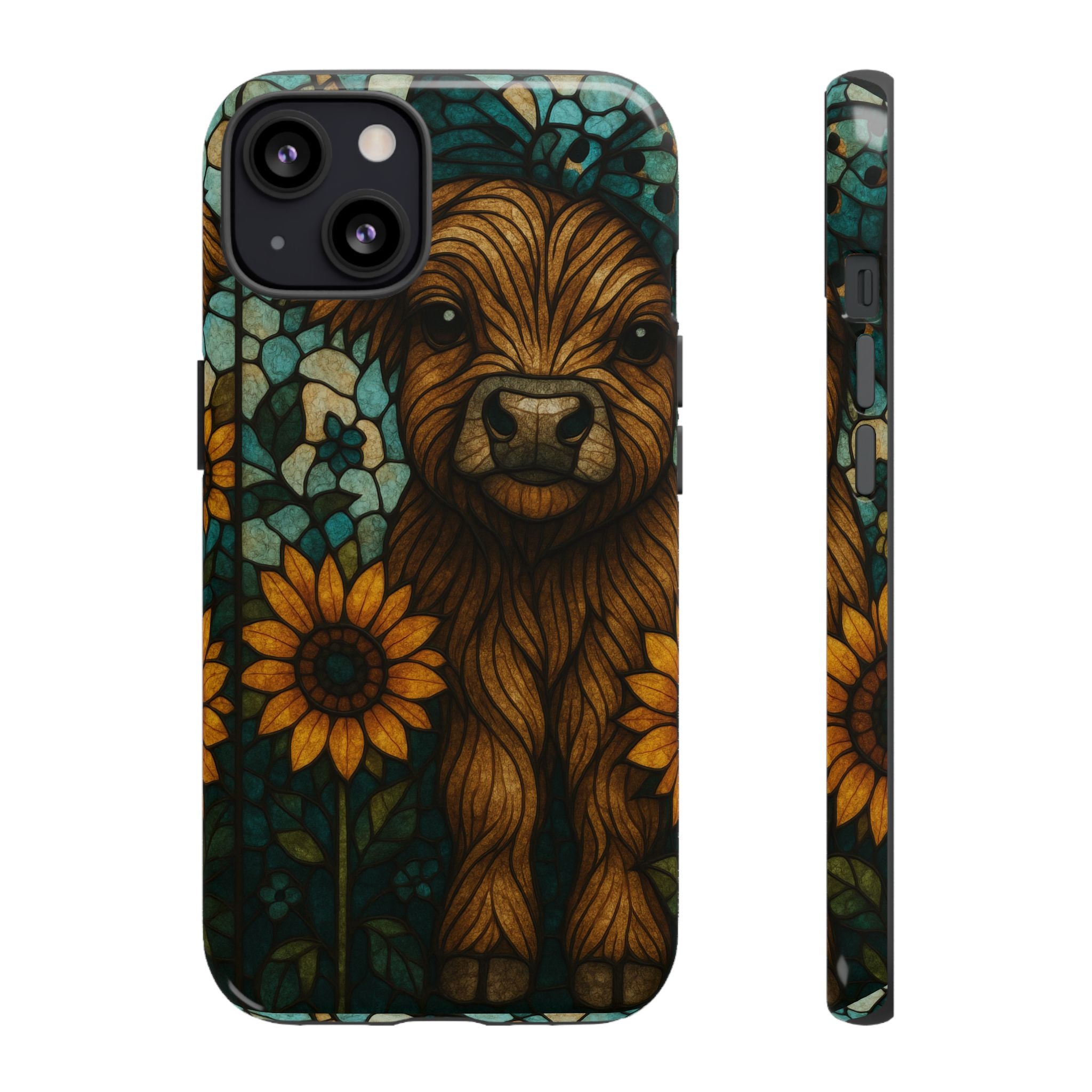 Stained Glass Baby Cow Phone Case – Sunflower Farmhouse Animal Design