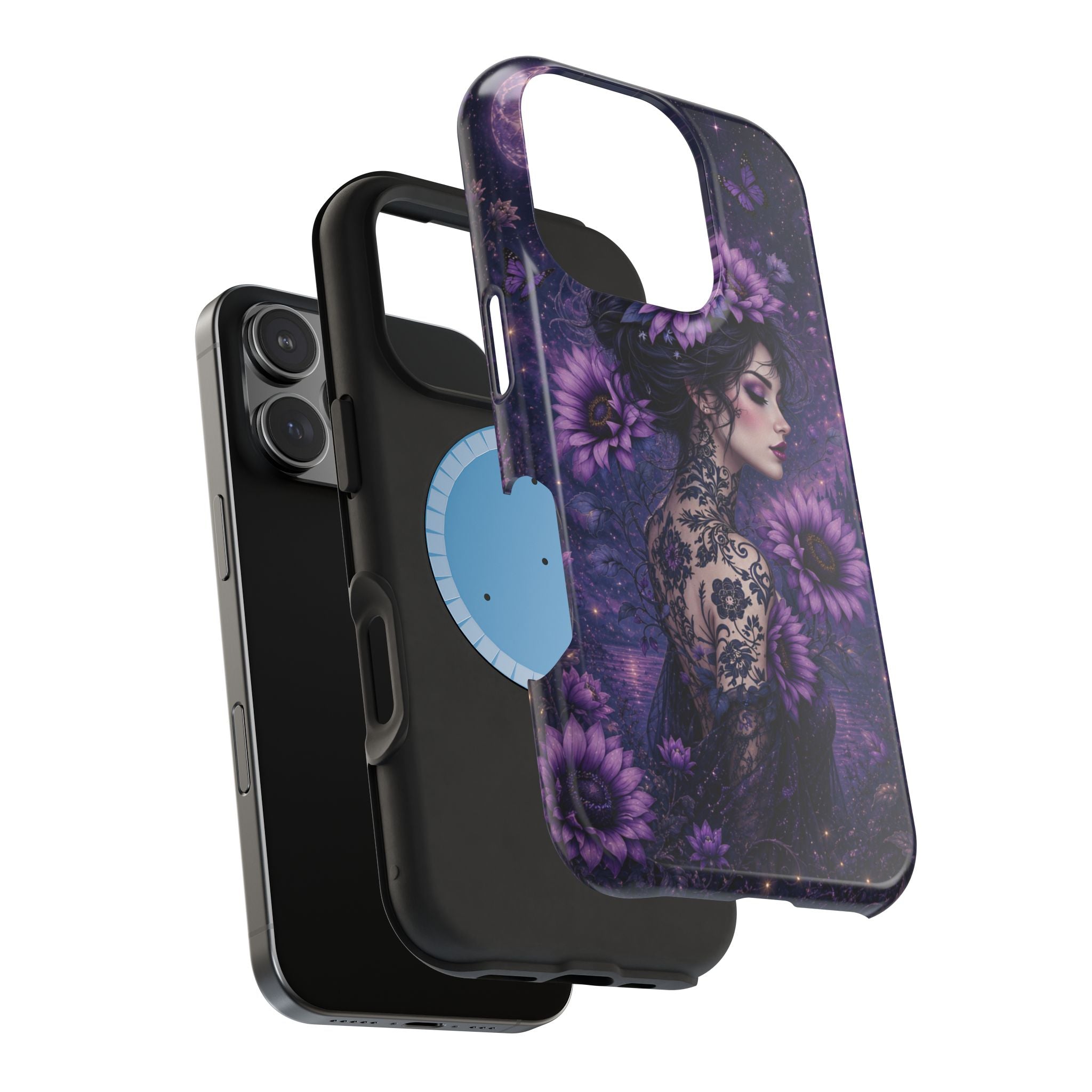 Gothic Floral Woman Phone Case – Dark Botanical MagSafe-Compatible Cover