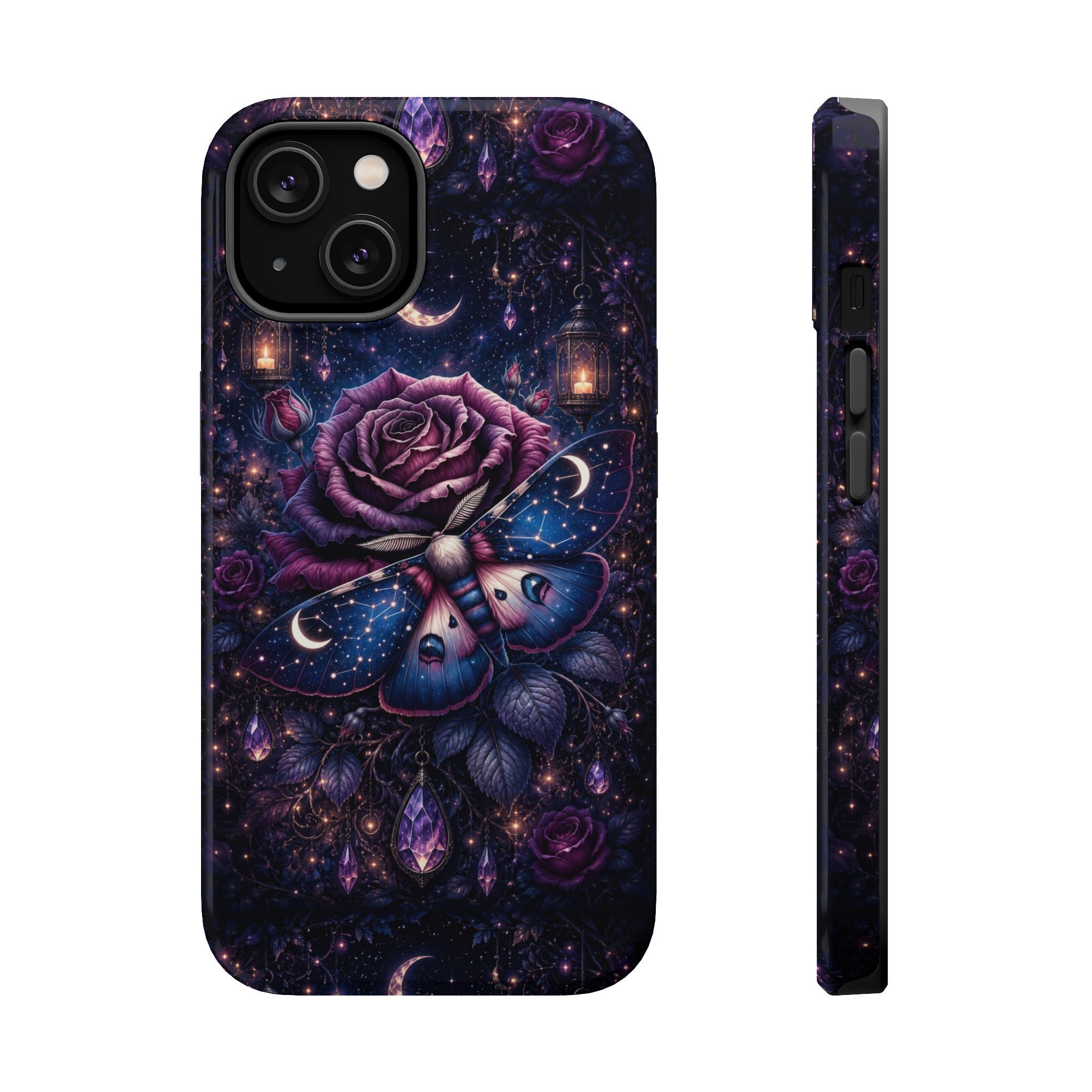 Mystical Rose & Moth Phone Case – Floral MagSafe-Compatible Cover