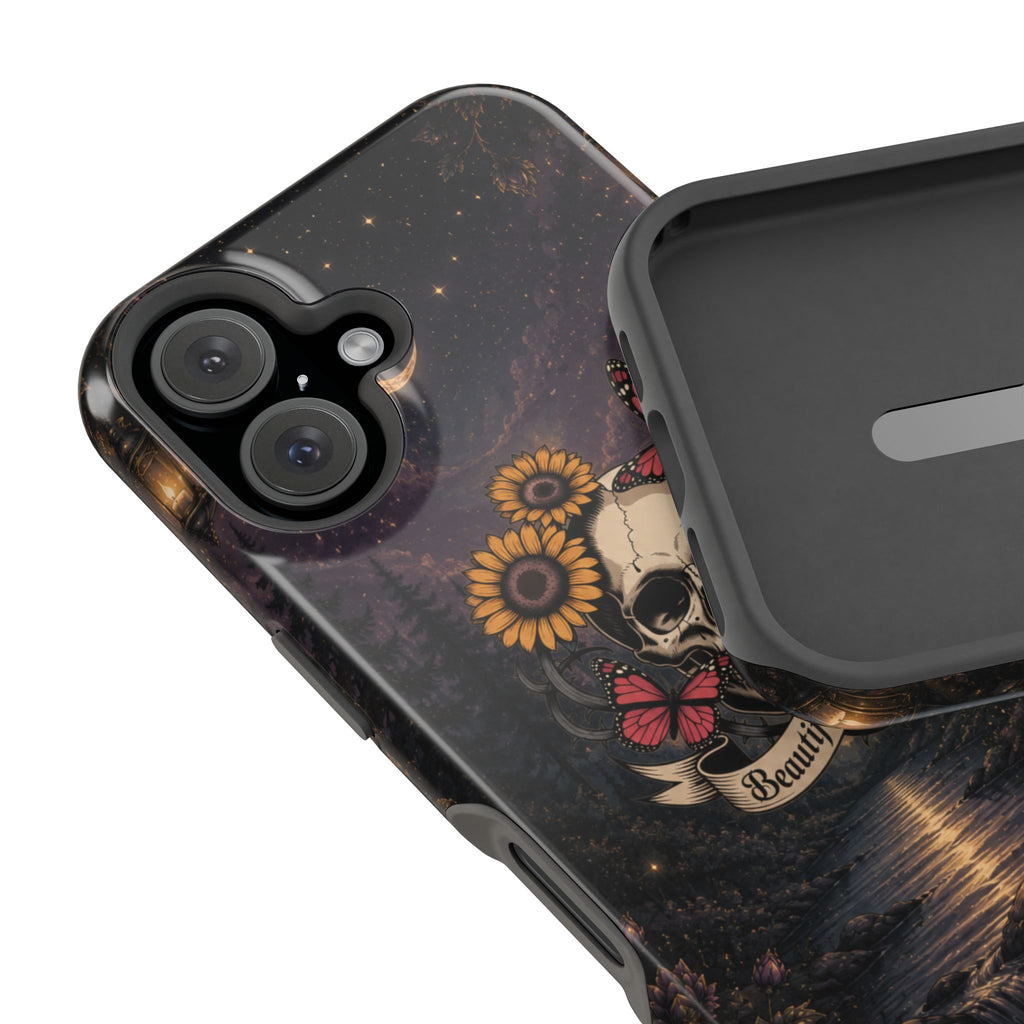 Skull, Sunflowers & Butterflies Phone Case – "Beautifully Twisted" MagSafe Cover