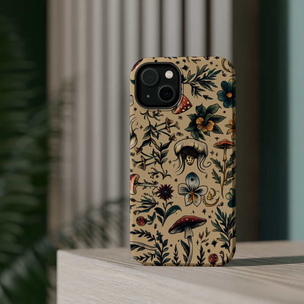 Vintage Botanical Mushroom Phone Case – MagSafe-Compatible Cover