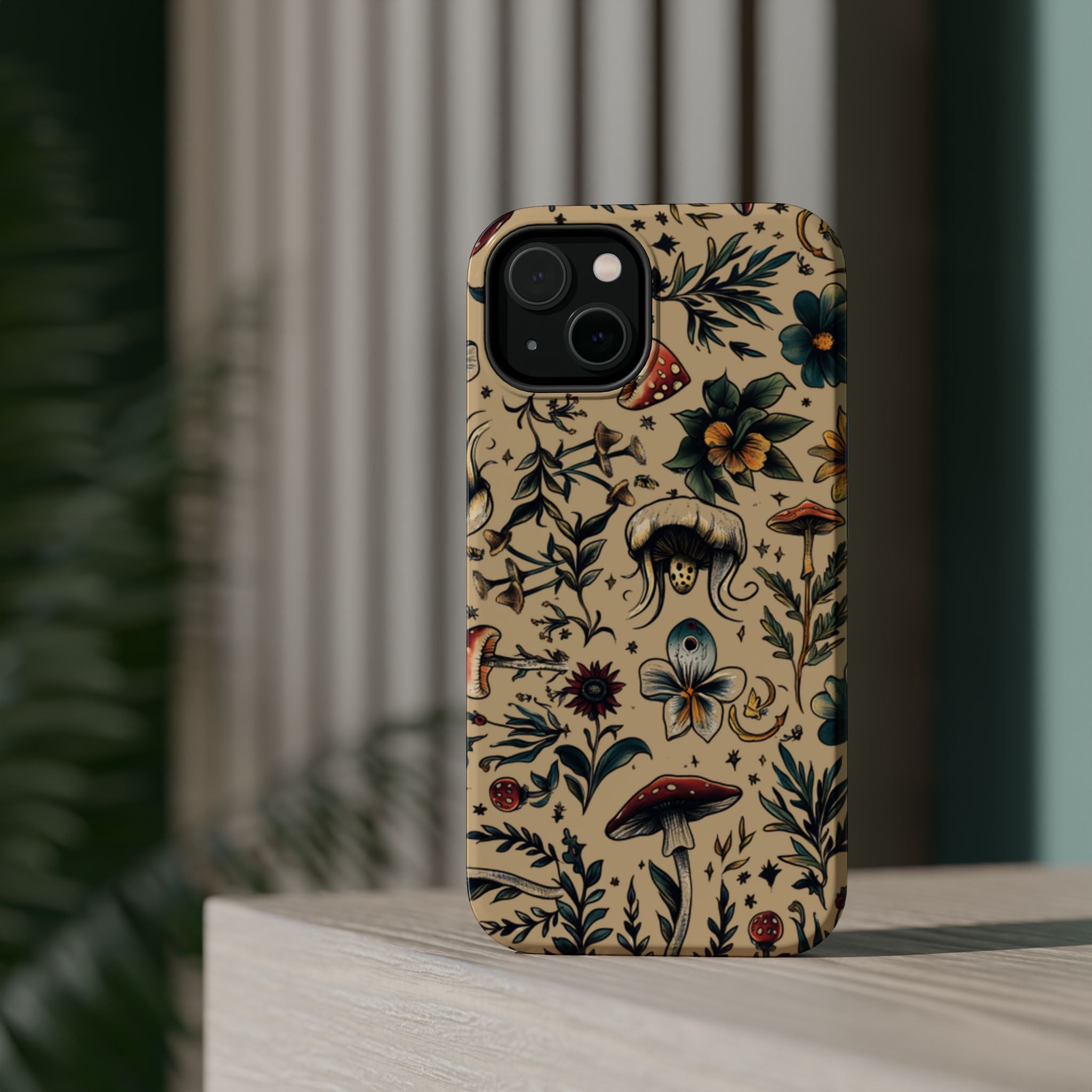 Vintage Botanical Mushroom Phone Case – MagSafe-Compatible Cover