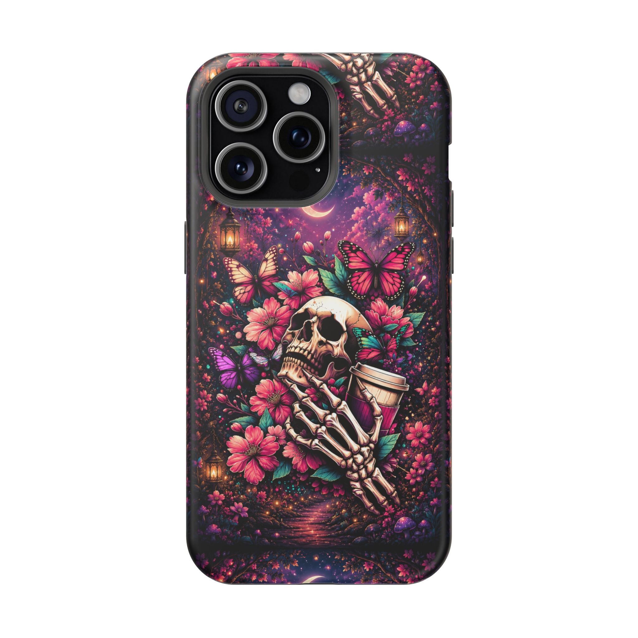Skull & Butterflies Phone Case – Gothic Floral MagSafe-Compatible Case