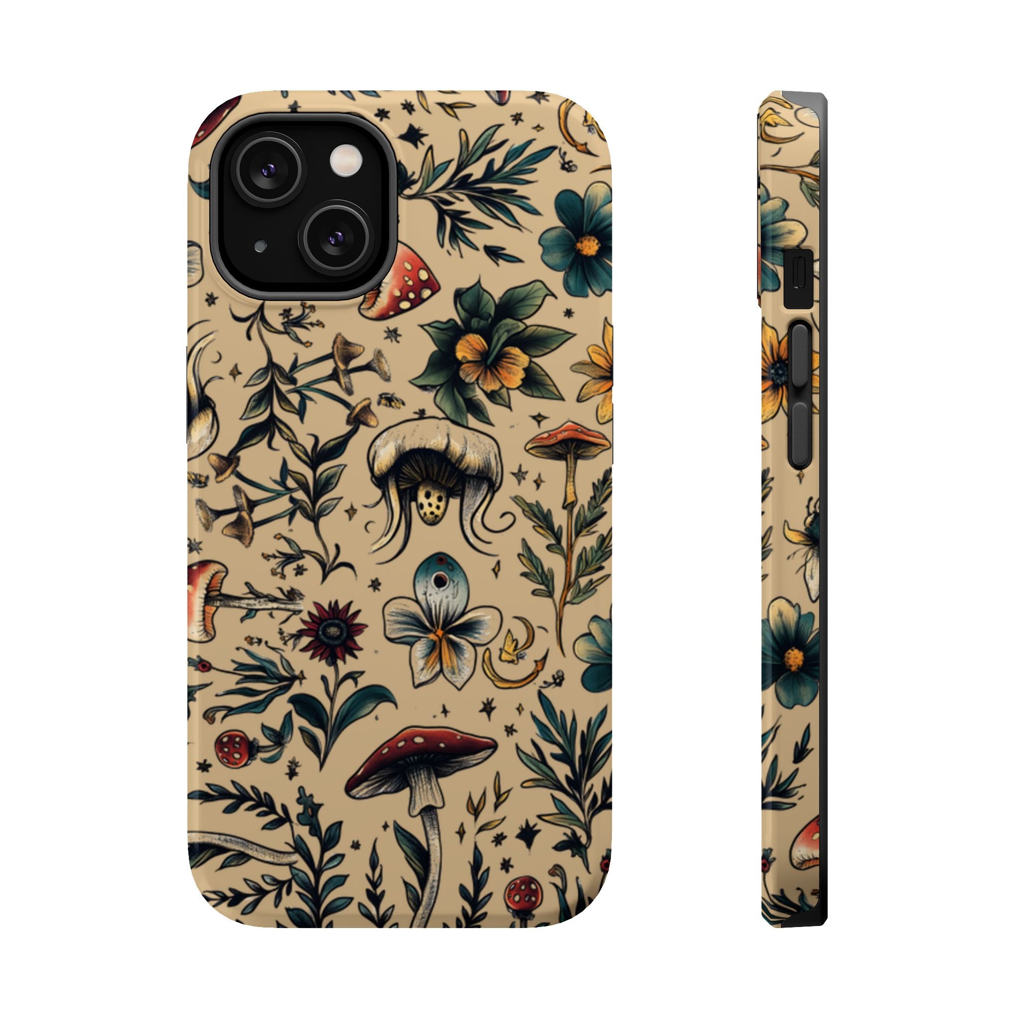 Vintage Botanical Mushroom Phone Case – MagSafe-Compatible Cover