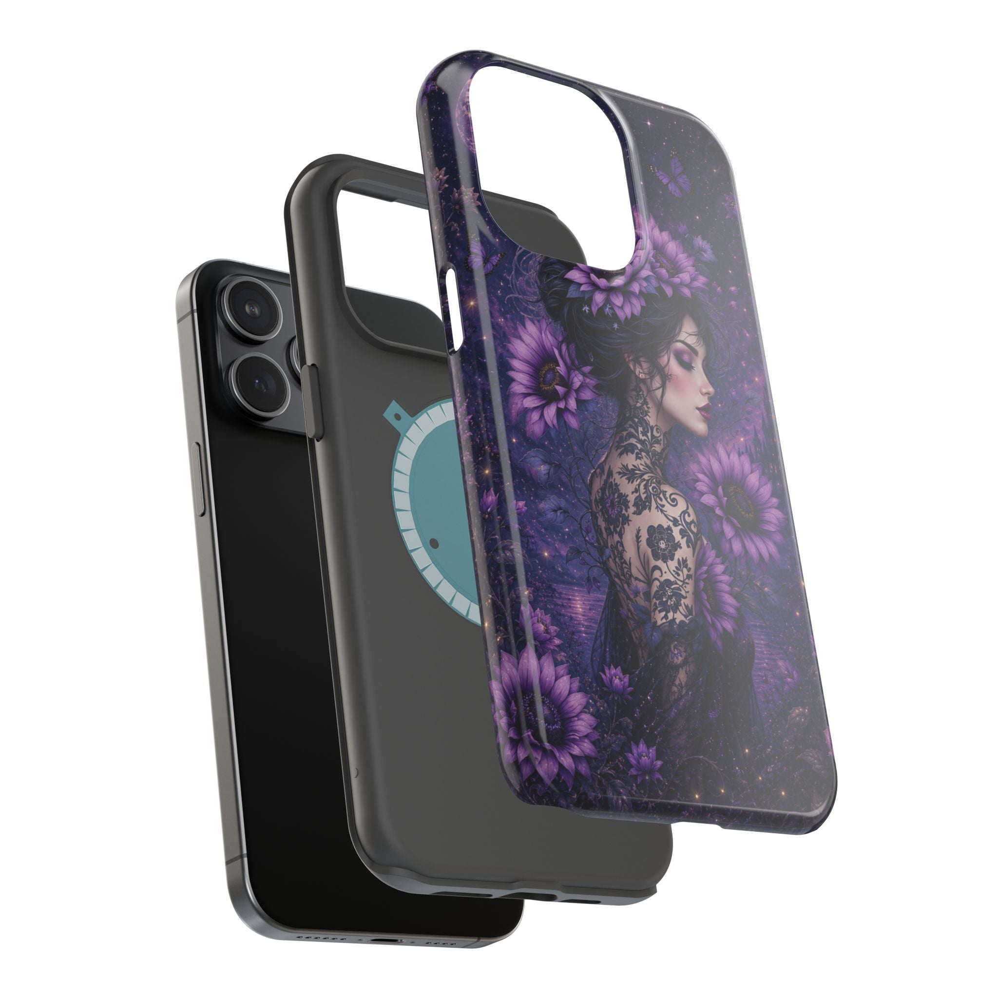 Gothic Floral Woman Phone Case – Dark Botanical MagSafe-Compatible Cover