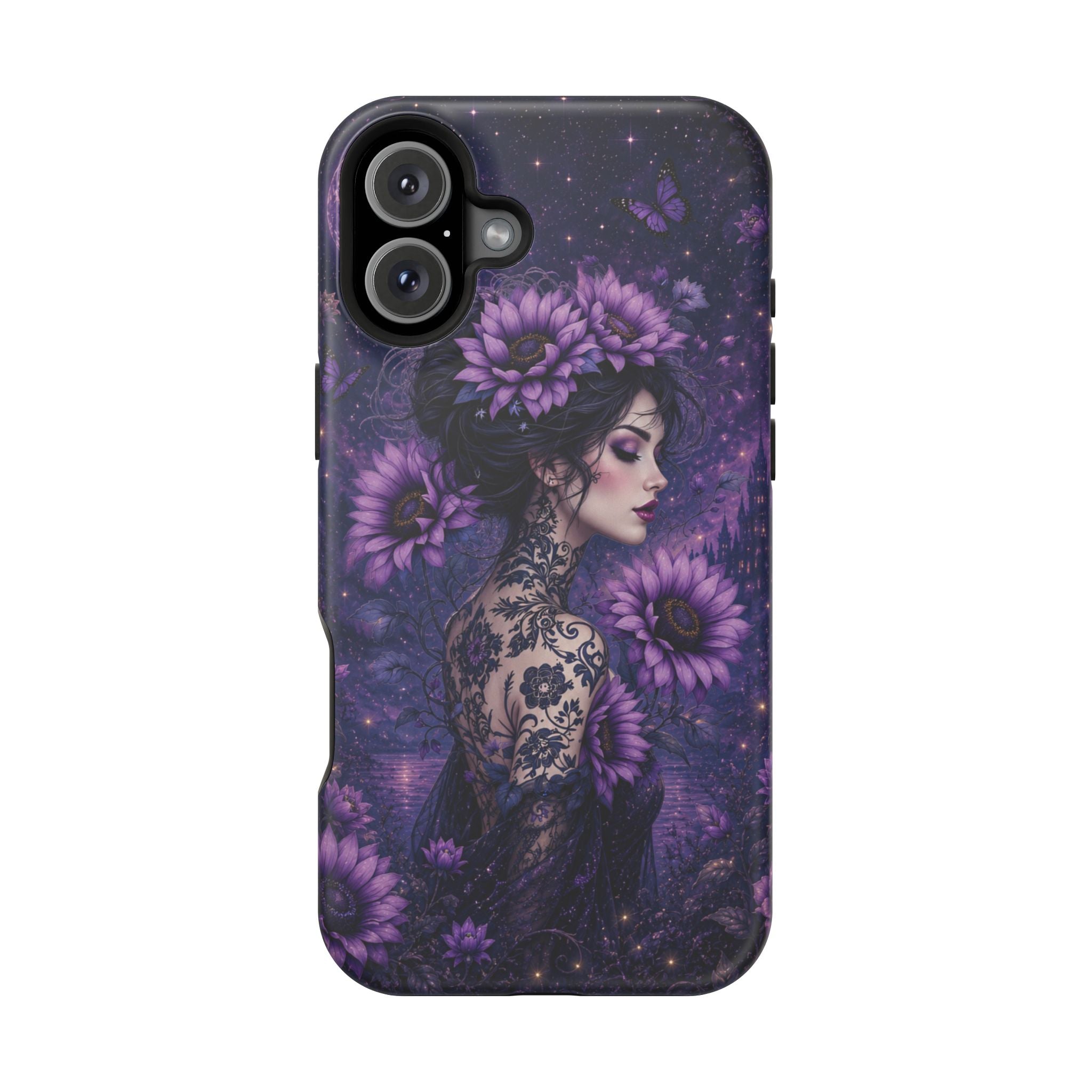 Gothic Floral Woman Phone Case – Dark Botanical MagSafe-Compatible Cover