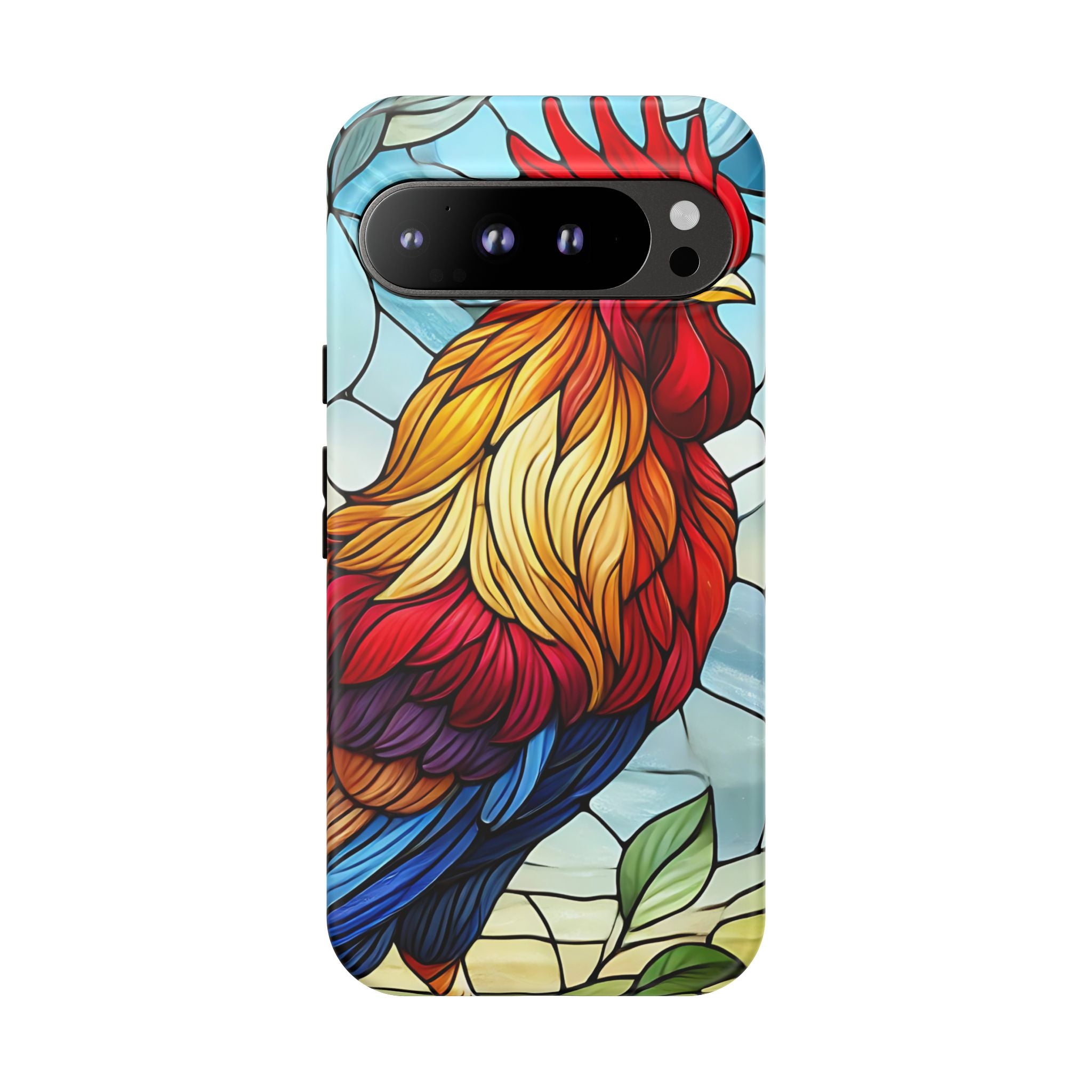 Rooster Faux Stained Glass Phone Case – 3D Full-Wrap Protective Cover with TPU Liner